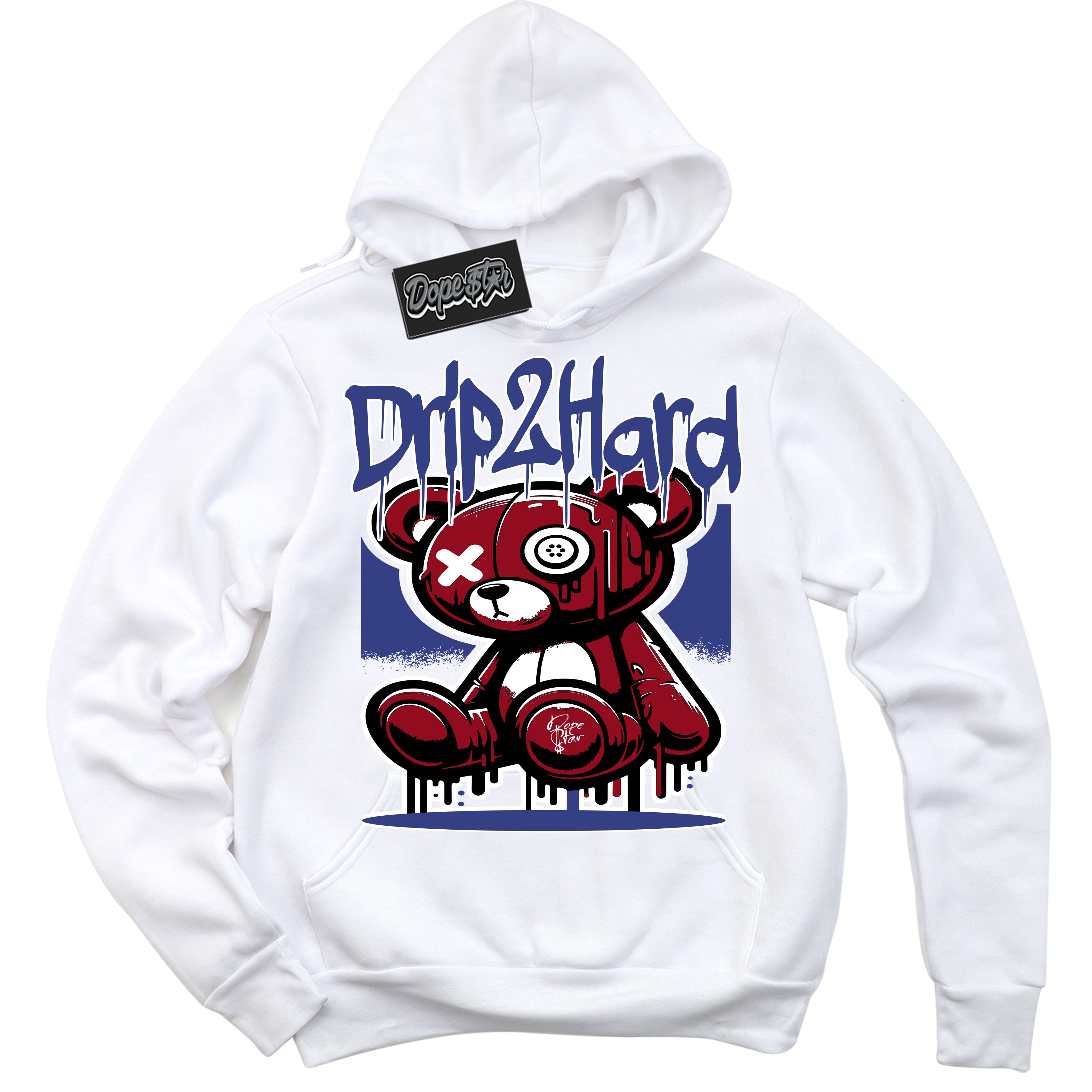 Cool White Hoodie with “ Drip 2 Hard ”  design that Perfectly Matches Playoffs 8s Sneakers.