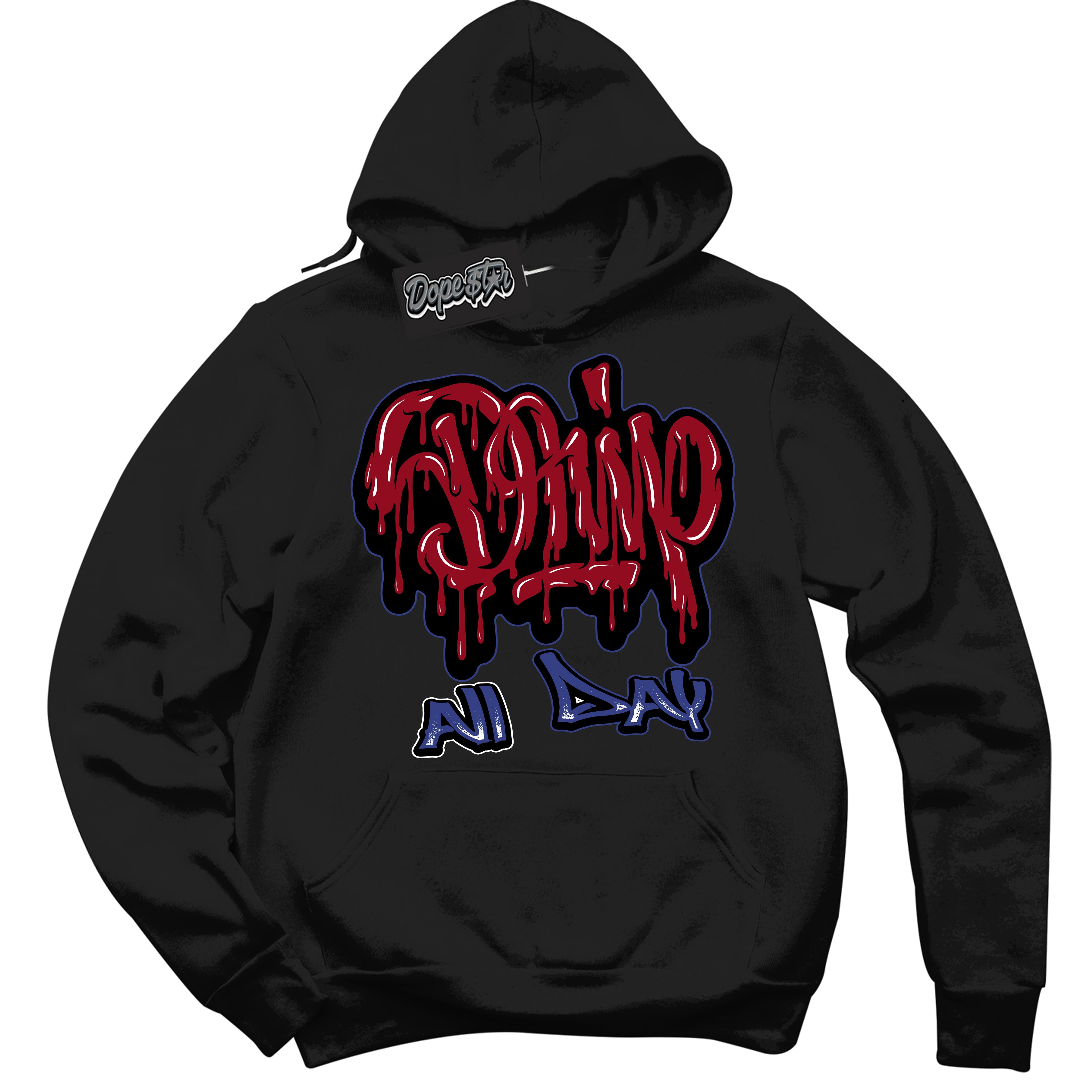 Cool Black Hoodie with “ Drip All Day ”  design that Perfectly Matches Playoffs 8s Sneakers.