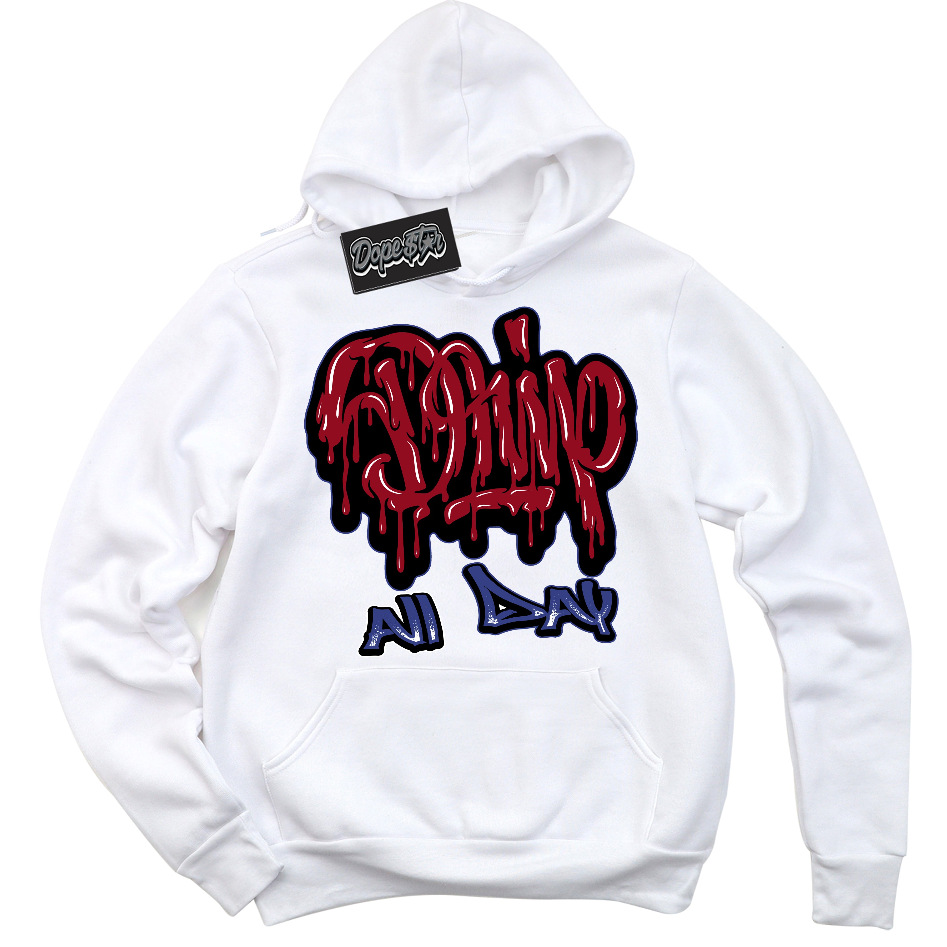 Cool White Hoodie with “ Drip All Day ”  design that Perfectly Matches Playoffs 8s Sneakers.