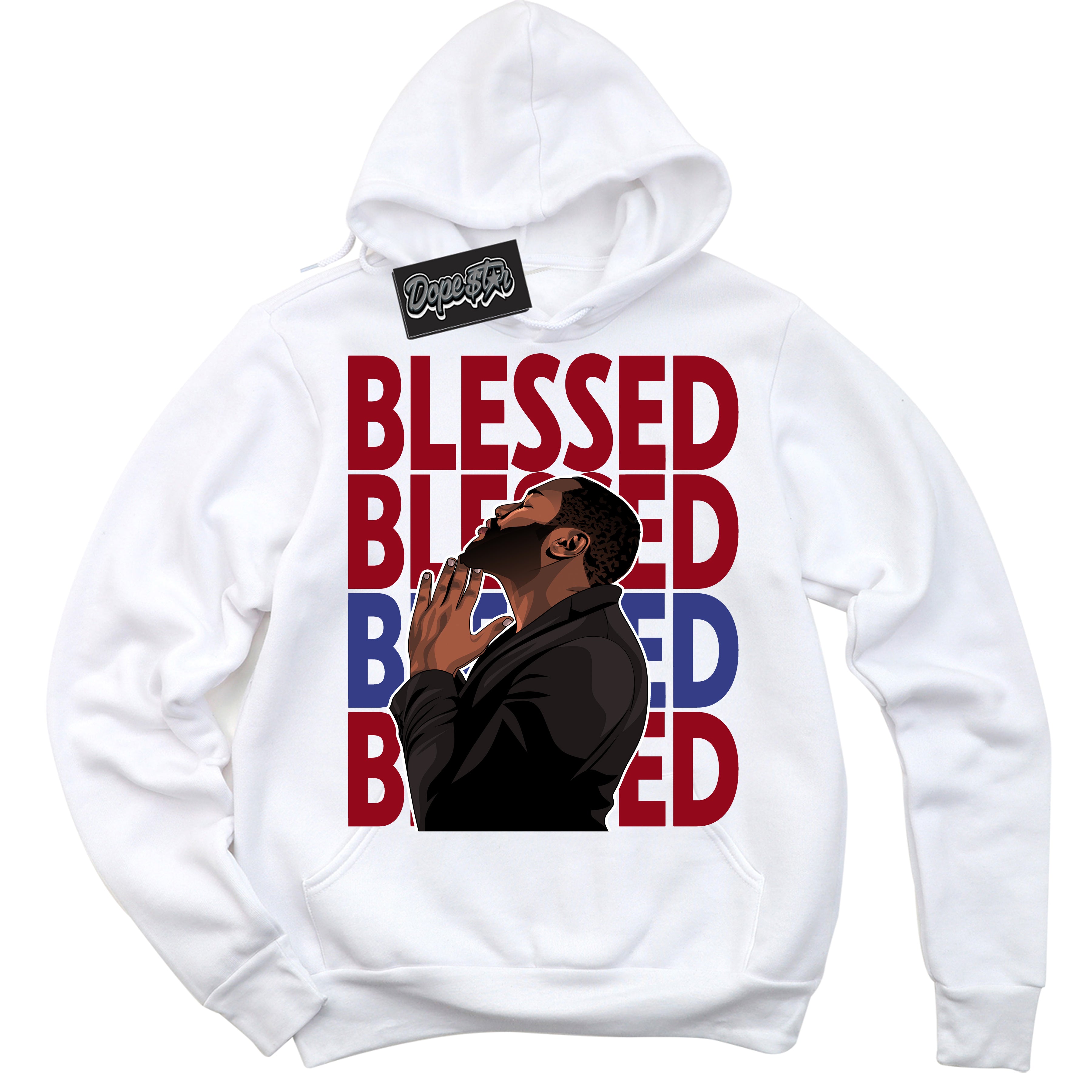 Cool White Hoodie with “ God Blessed ”  design that Perfectly Matches Playoffs 8s Sneakers.