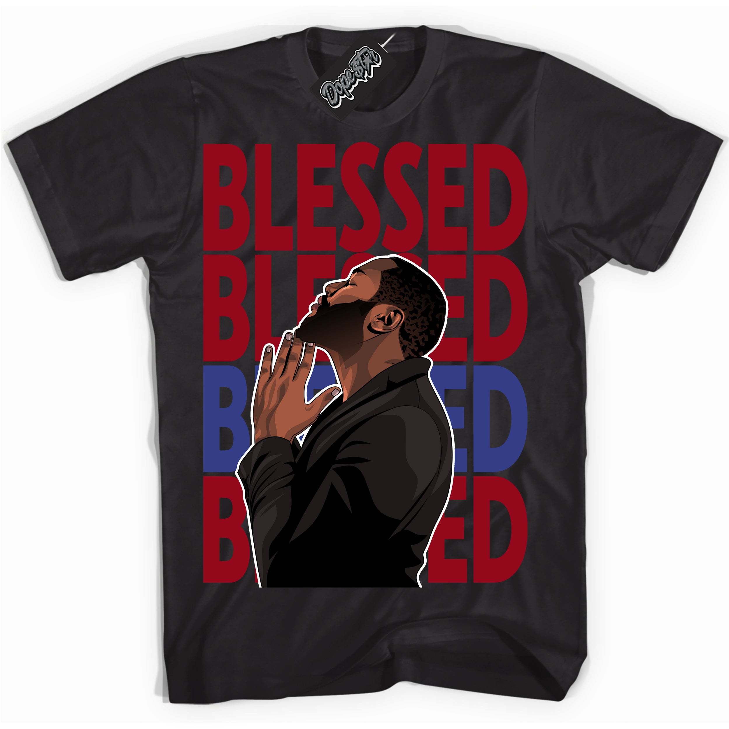 Cool Black Shirt with “ God Blessed ” design that perfectly matches Playoffs 8s Sneakers.