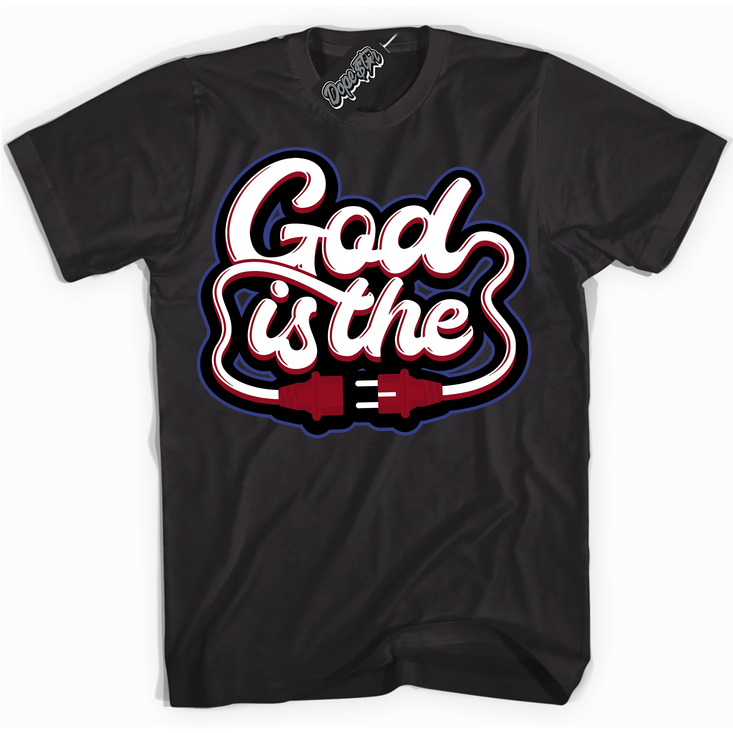 Cool Black Shirt with “ God Is The ” design that perfectly matches Playoffs 8s Sneakers.