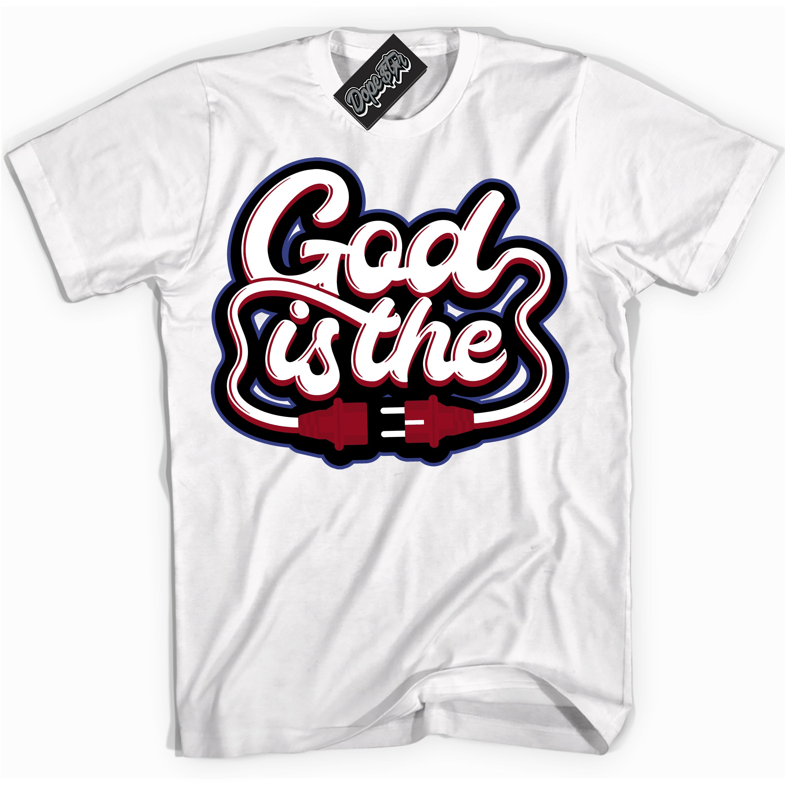 Cool White Shirt with “ God Is The ” design that perfectly matches Playoffs 8s Sneakers.