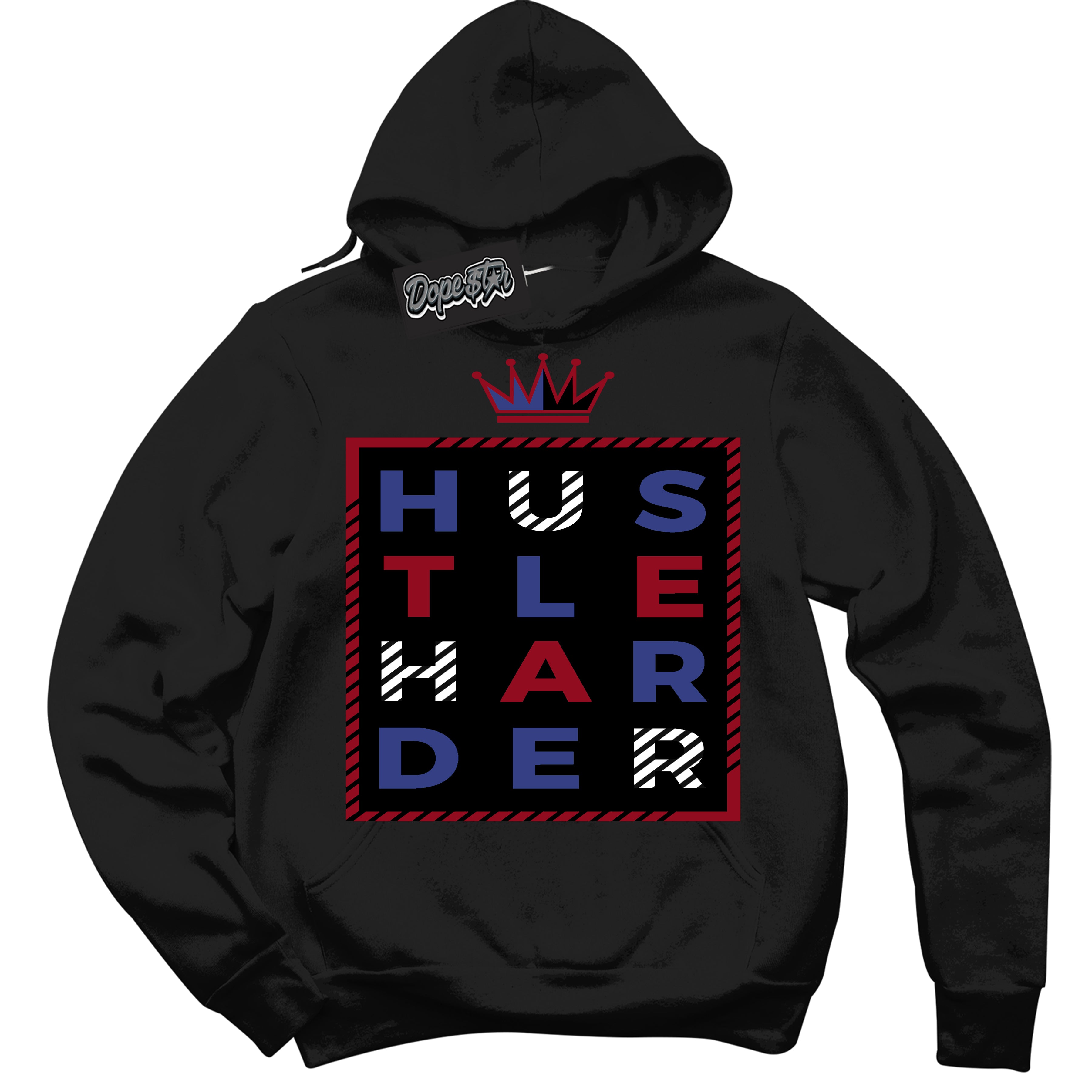 Cool Black Hoodie with “ Hustle Harder ”  design that Perfectly Matches Playoffs 8s Sneakers.