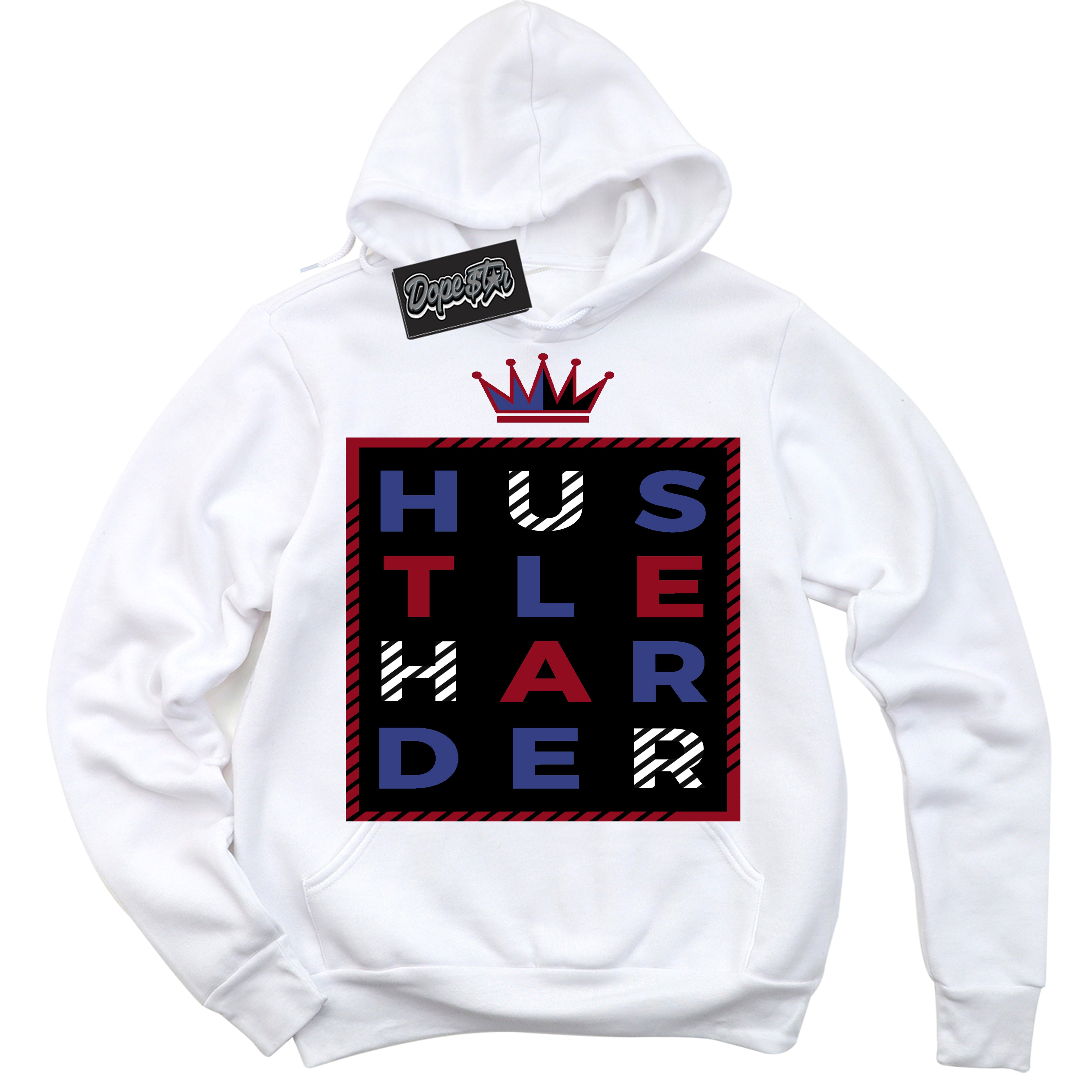 Cool White Hoodie with “ Hustle Harder ”  design that Perfectly Matches Playoffs 8s Sneakers.