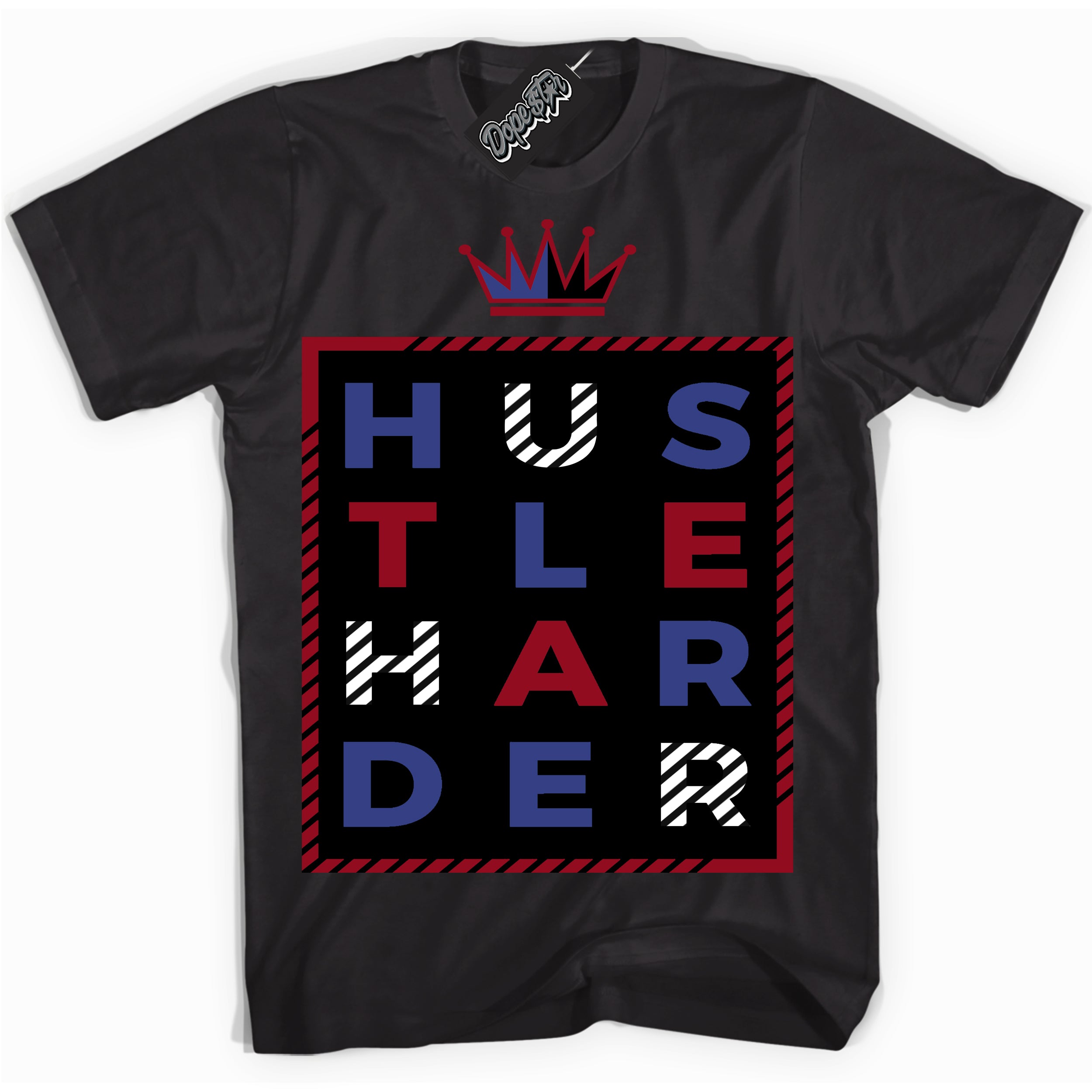 Cool Black Shirt with “ Hustle Harder ” design that perfectly matches Playoffs 8s Sneakers.