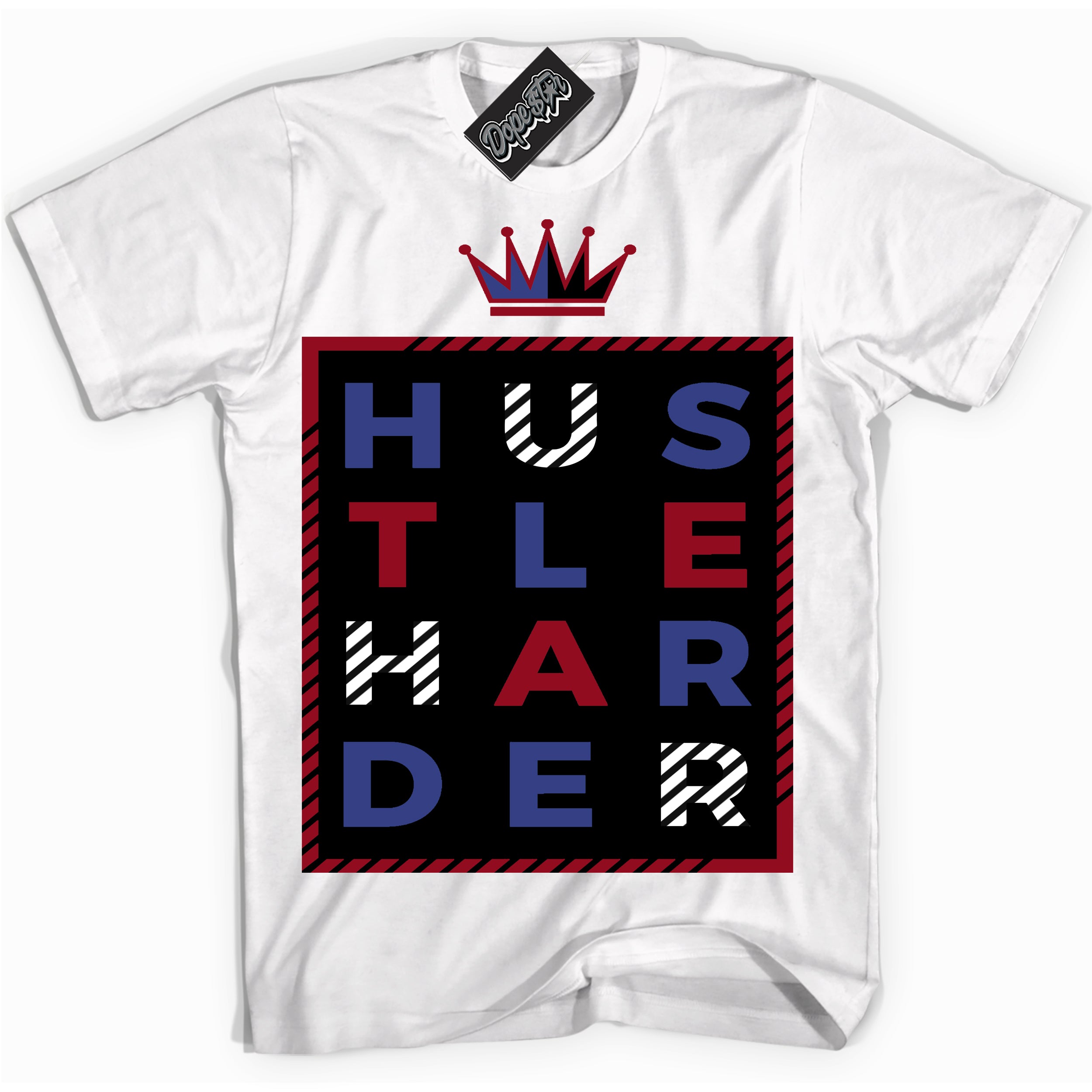 Cool White Shirt with “ Hustle Harder ” design that perfectly matches Playoffs 8s Sneakers.