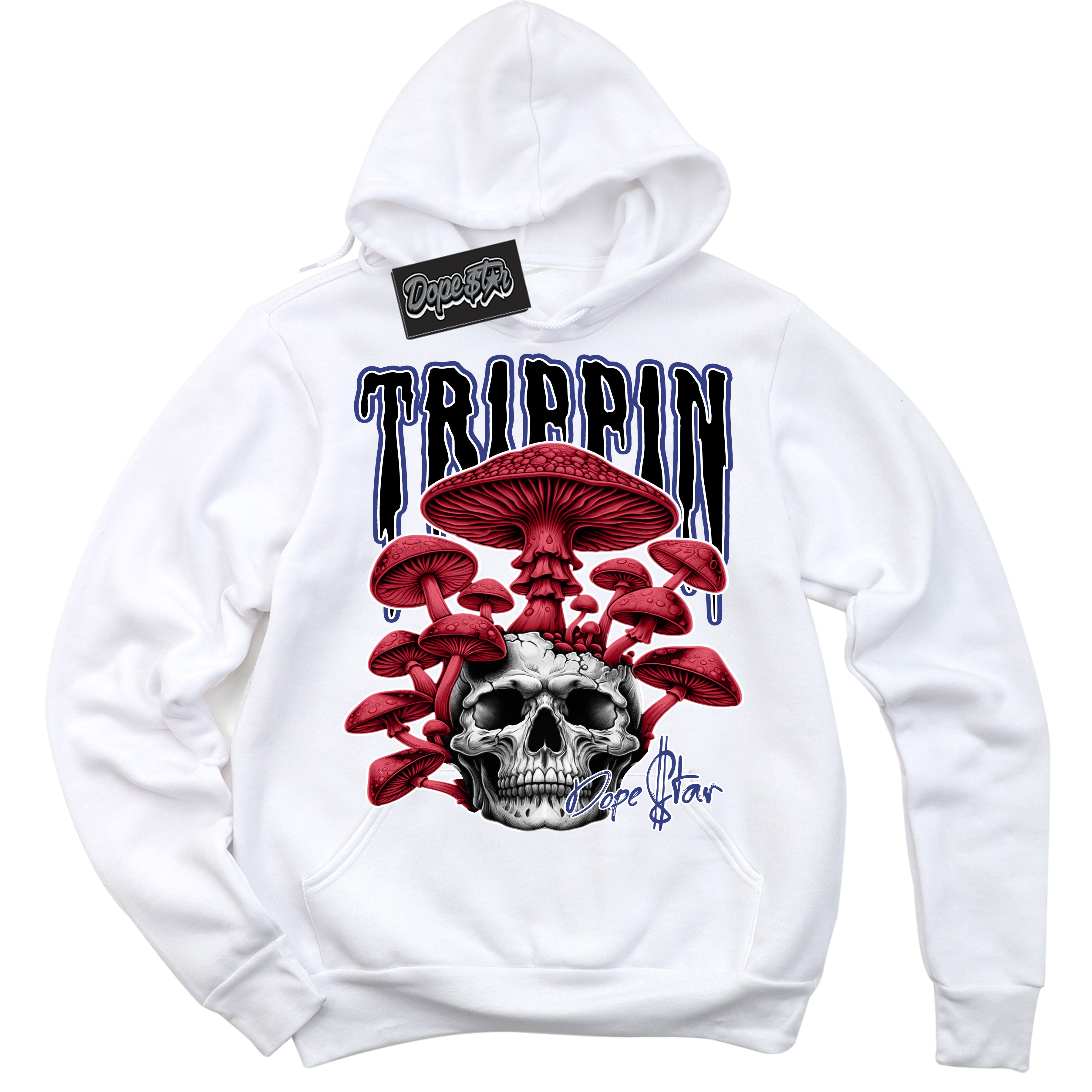 Cool White Hoodie with “Trippin” design that Perfectly Matches Playoffs 8s Sneakers.