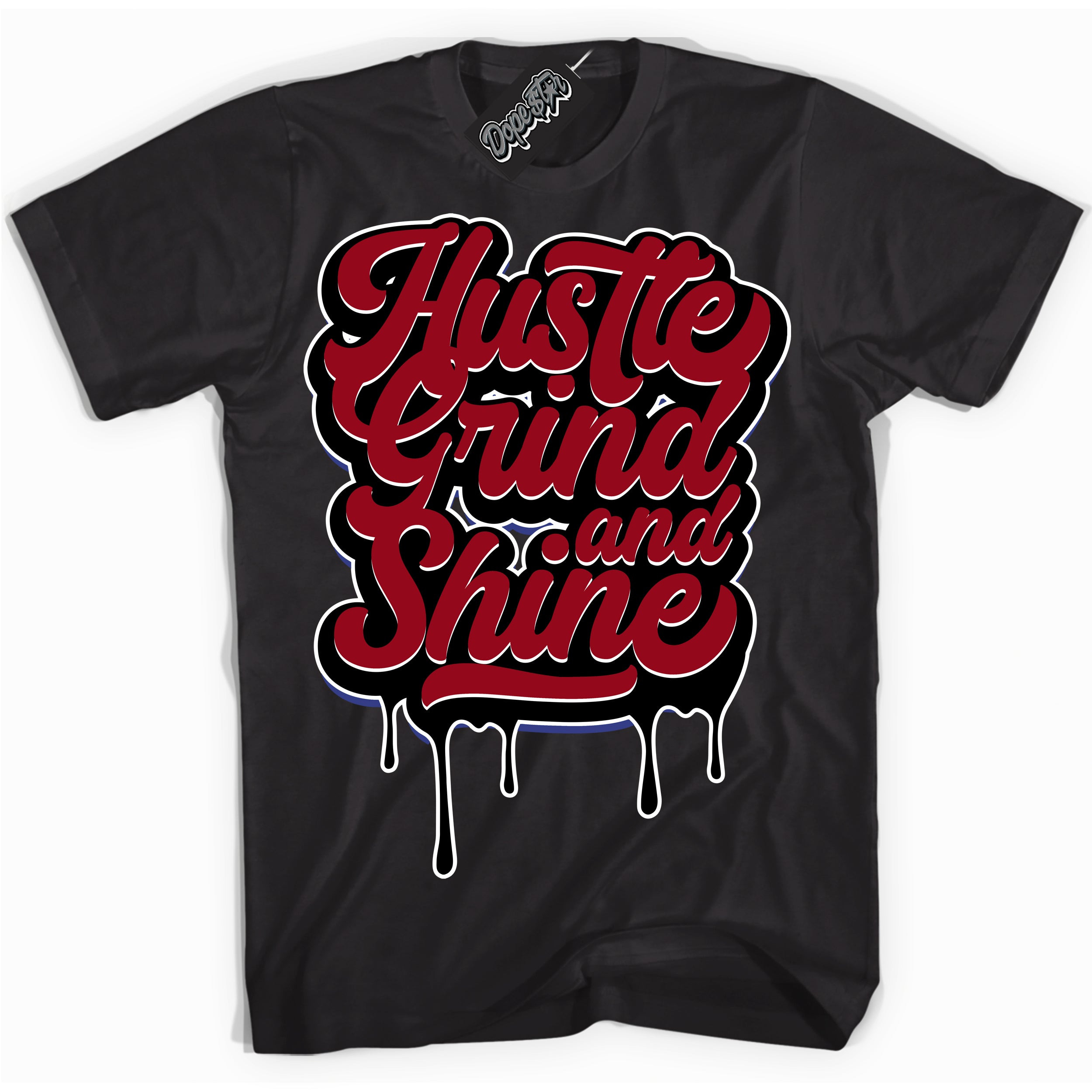 Cool Black Shirt with “ Hustle Grind And Shine ” design that perfectly matches Playoffs 8s Sneakers.