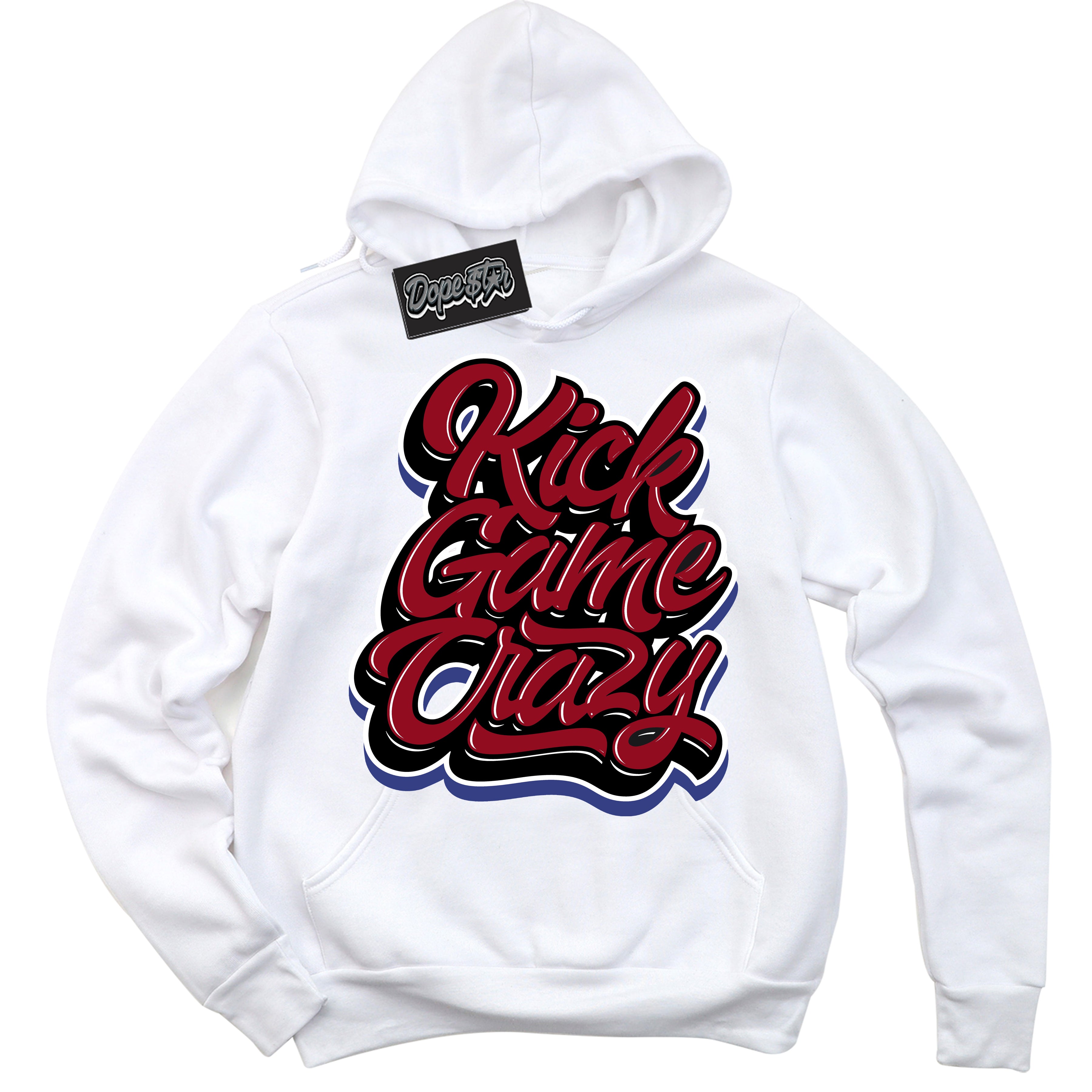 Cool White Hoodie with “ Kick Game Crazy ”  design that Perfectly Matches Playoffs 8s Sneakers.