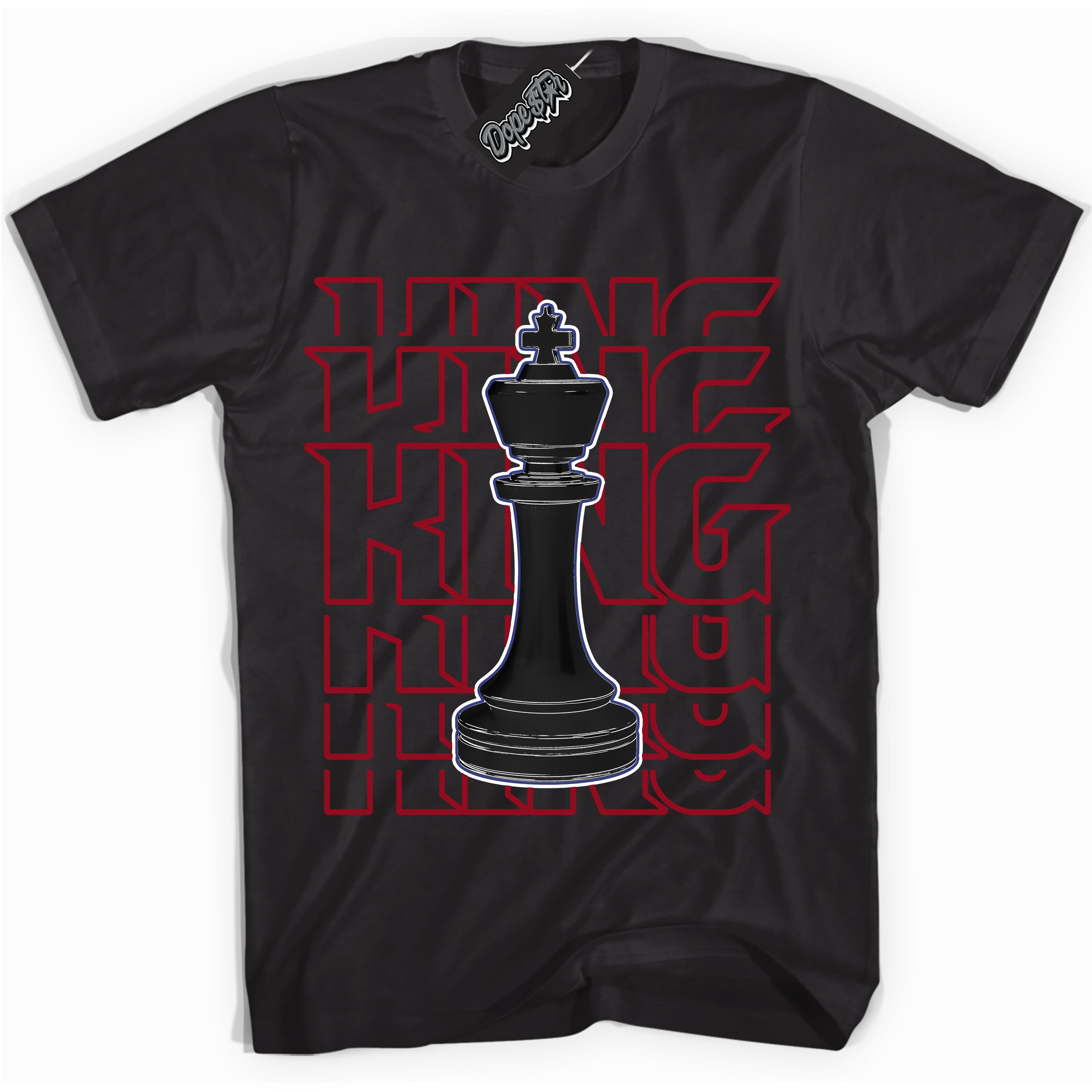 Cool Black Shirt with “ King Chess ” design that perfectly matches Playoffs 8s Sneakers.