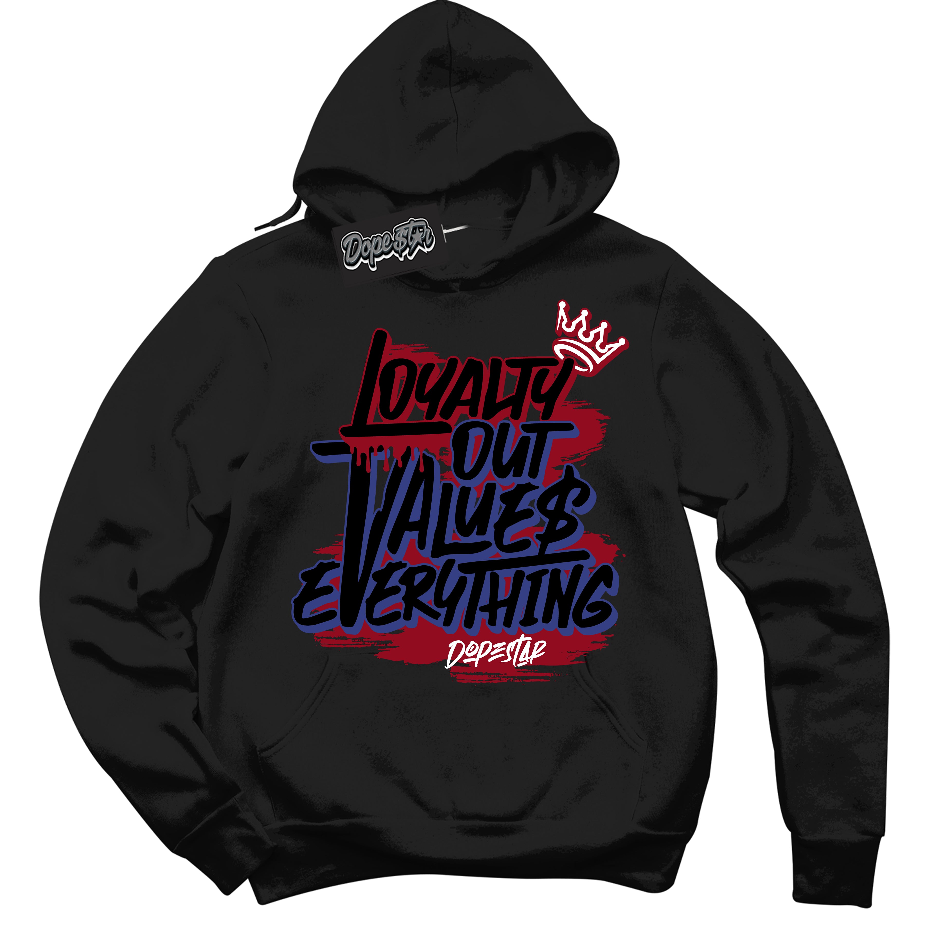 Cool Black Hoodie with “ Loyalty Out Values Everything ”  design that Perfectly Matches  Playoffs 8s Sneakers.