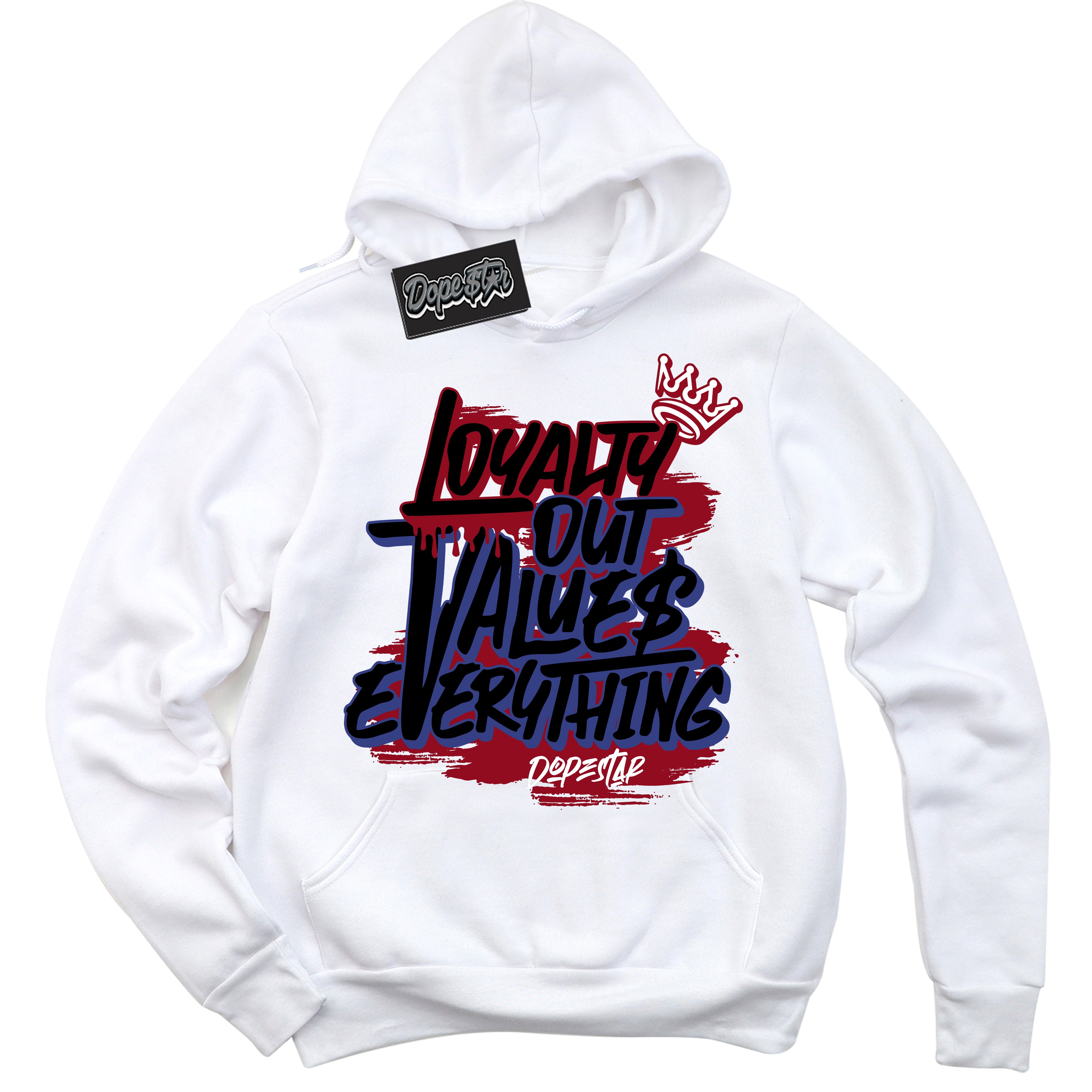 Cool White Hoodie with “ Loyalty Out Values Everything ”  design that Perfectly Matches Playoffs 8s Sneakers.