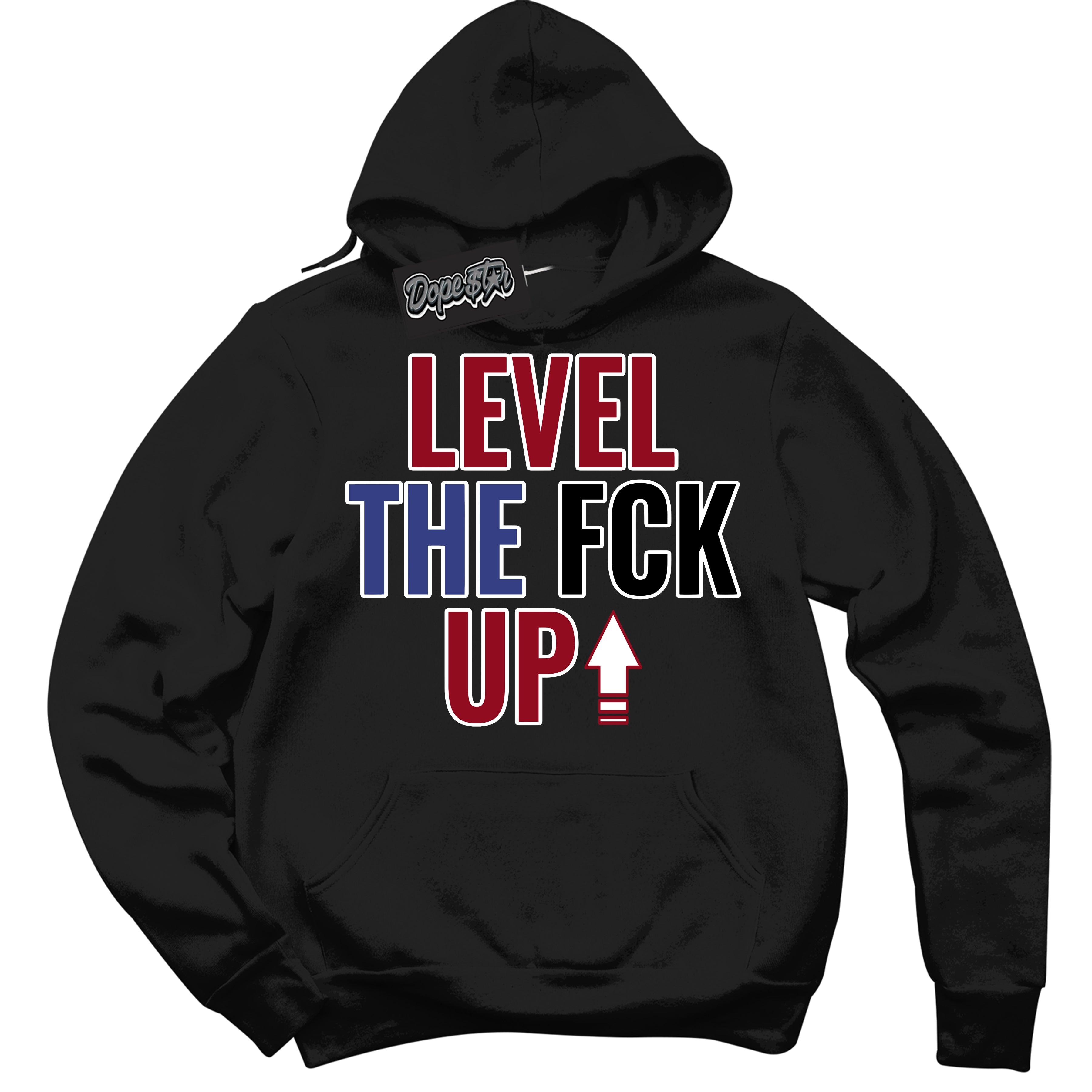 Cool Black Hoodie with “ Level The Fck Up ”  design that Perfectly Matches Playoffs 8s Sneakers.