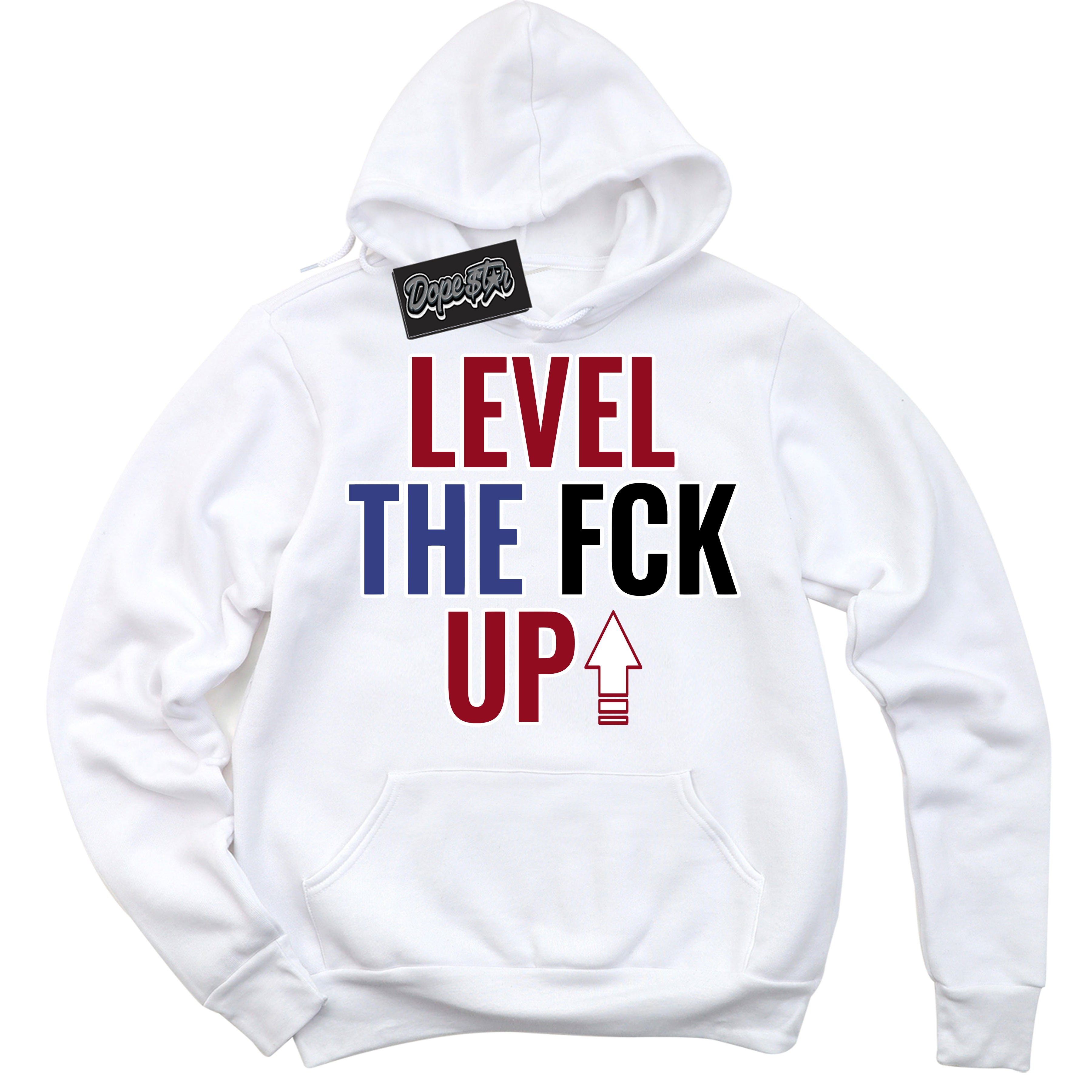 Cool White Hoodie with “ Level The Fck Up ”  design that Perfectly Matches Playoffs 8s Sneakers.