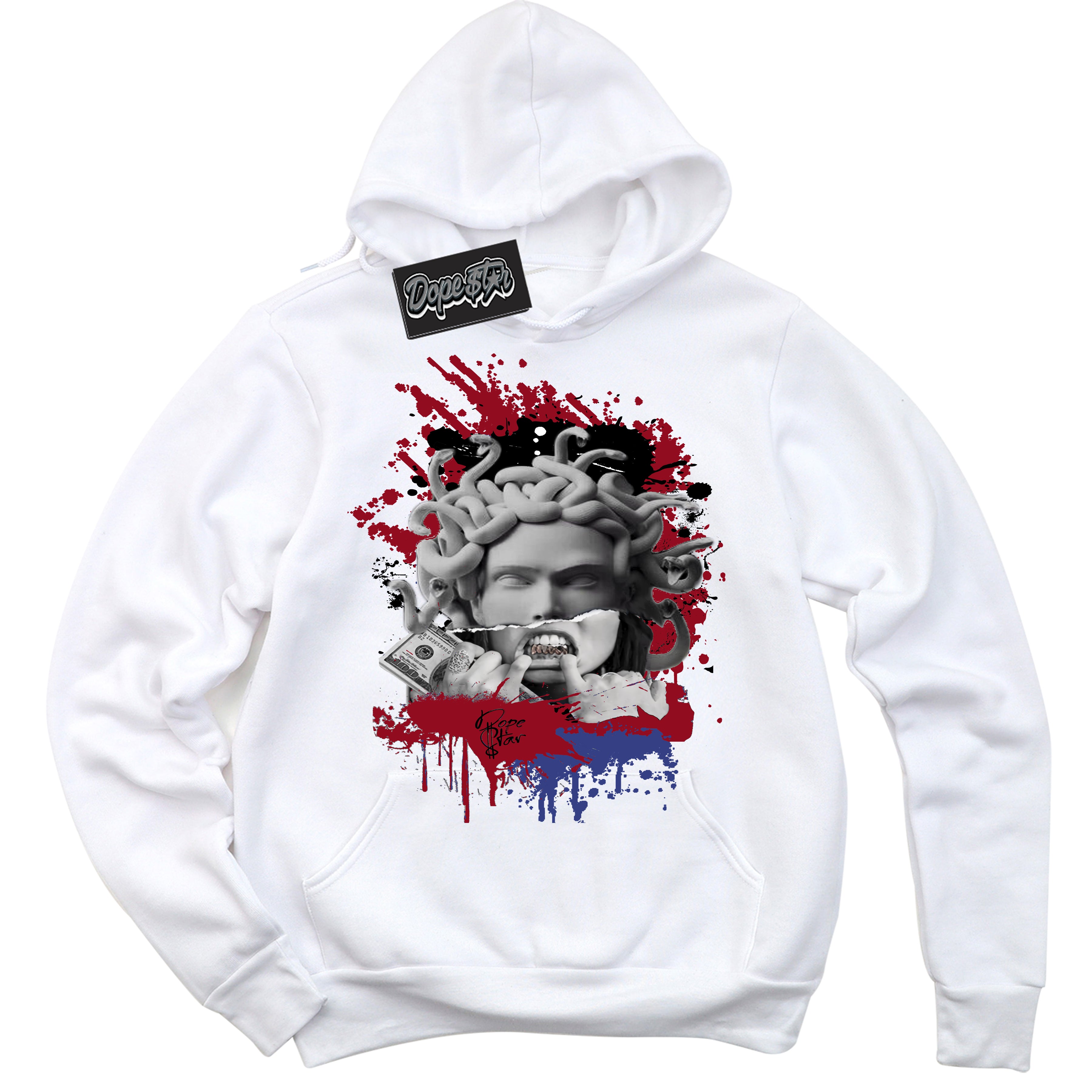 Cool White Hoodie with “ Medusa ”  design that Perfectly Matches Playoffs 8s Sneakers.