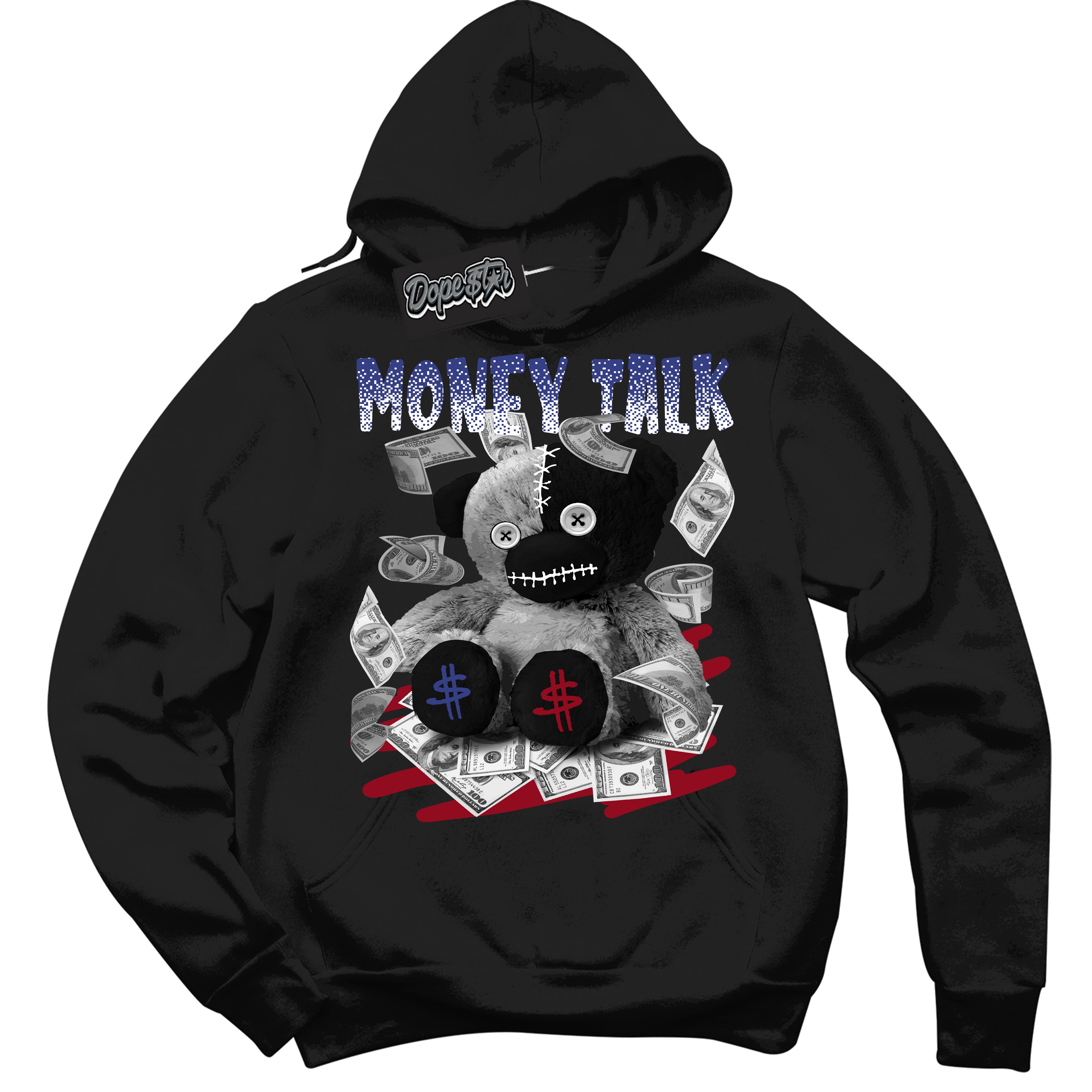Cool Black Hoodie with “ Money Talk Bear ”  design that Perfectly Matches Playoffs 8s Sneakers.