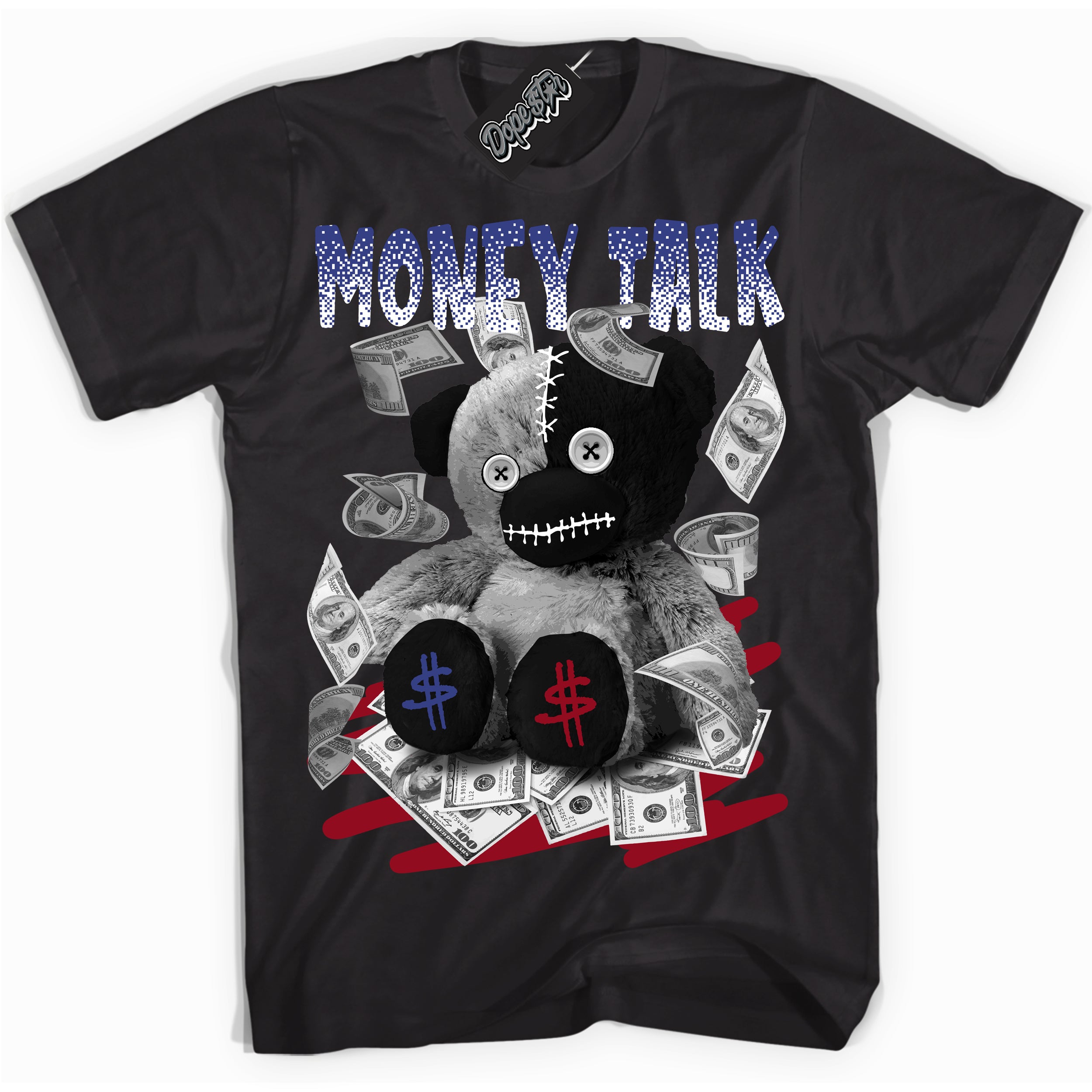 Cool Black Shirt with “ Money Talk Bear ” design that perfectly matches Playoffs 8s Sneakers.