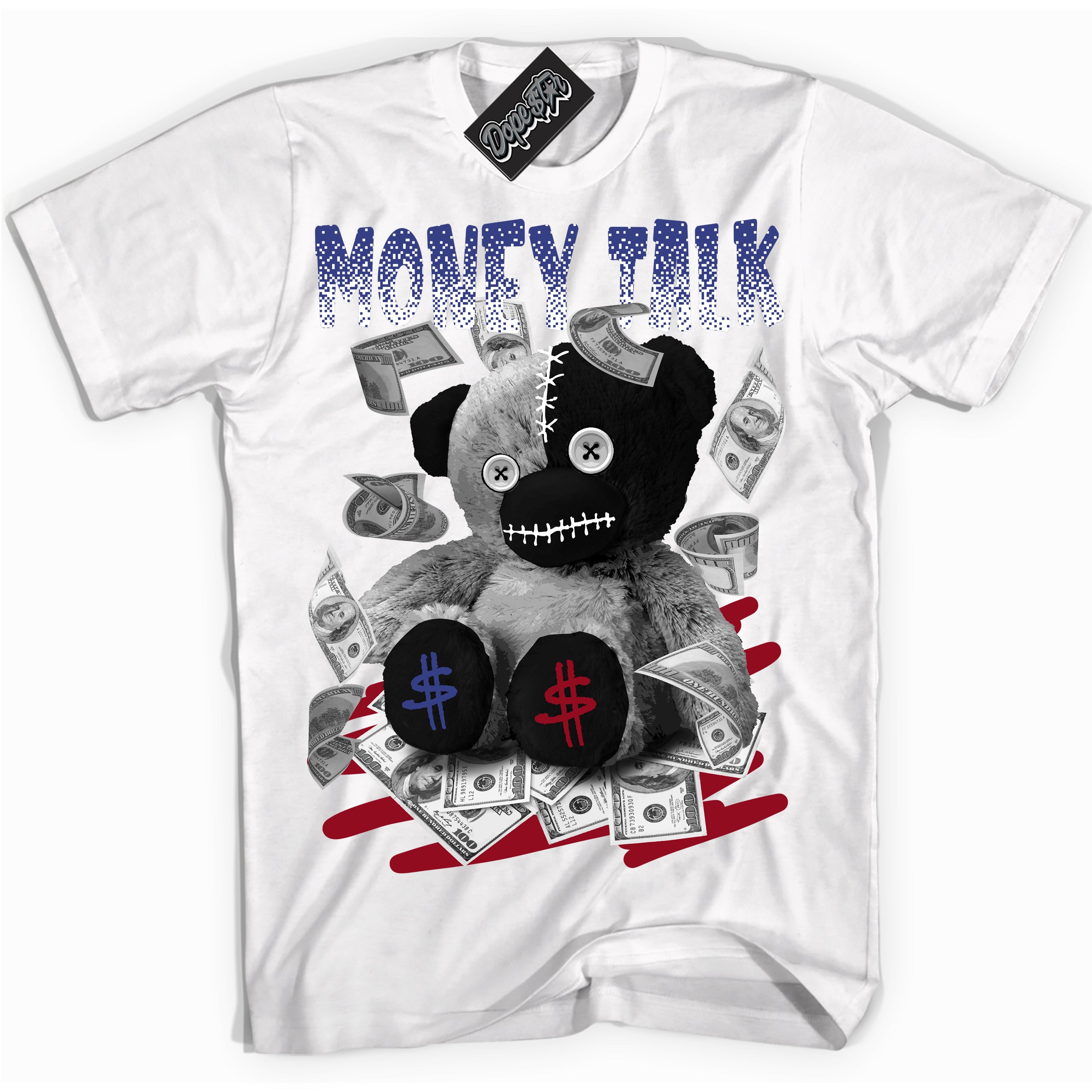 Cool White Shirt with “ Money Talk Bear ” design that perfectly matches Playoffs 8s Sneakers.