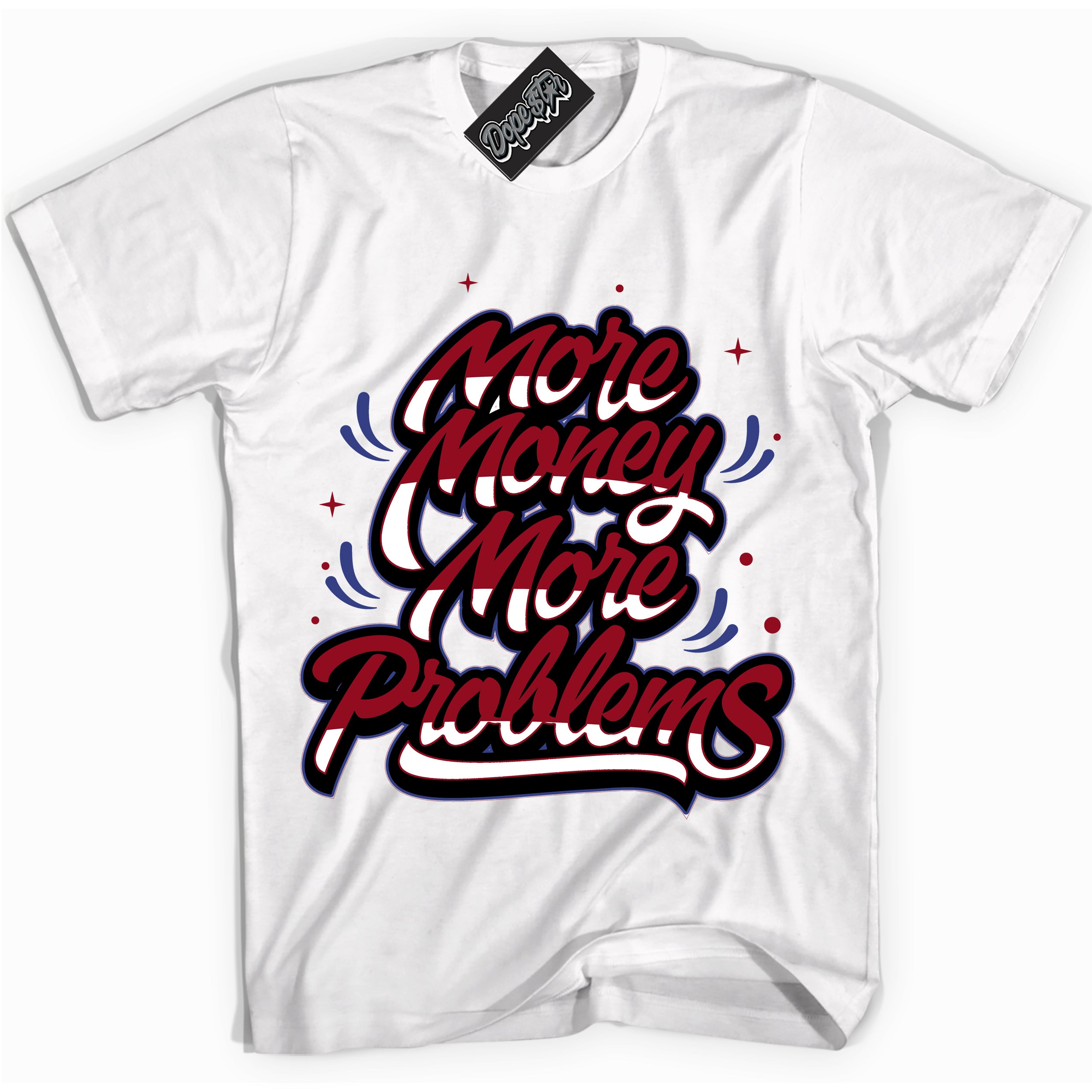 Cool White Shirt with “ More Money More Problems ” design that perfectly matches Playoffs 8s Sneakers.