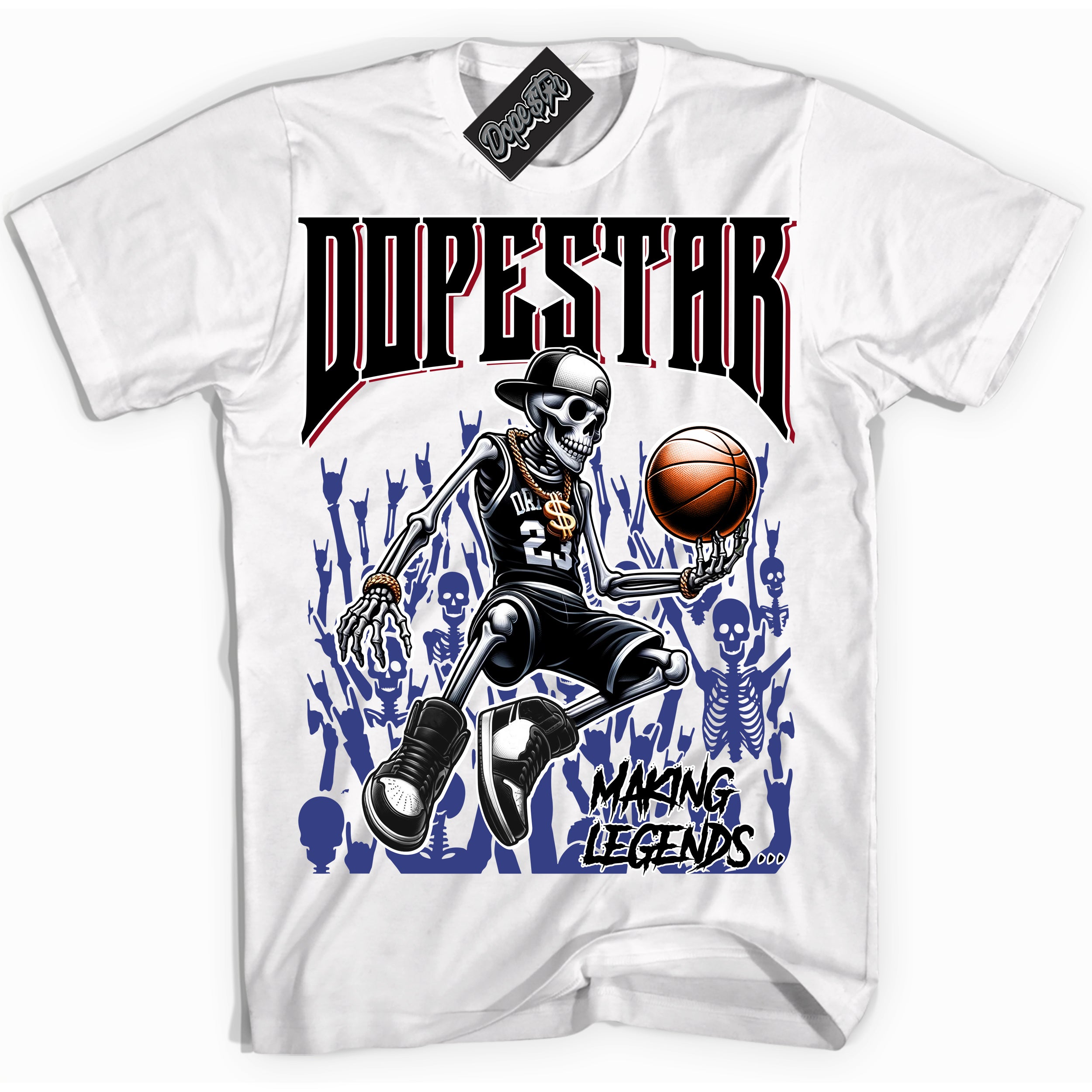 Cool White Shirt with “ Making Legends ” design that perfectly matches Playoffs 8s Sneakers.