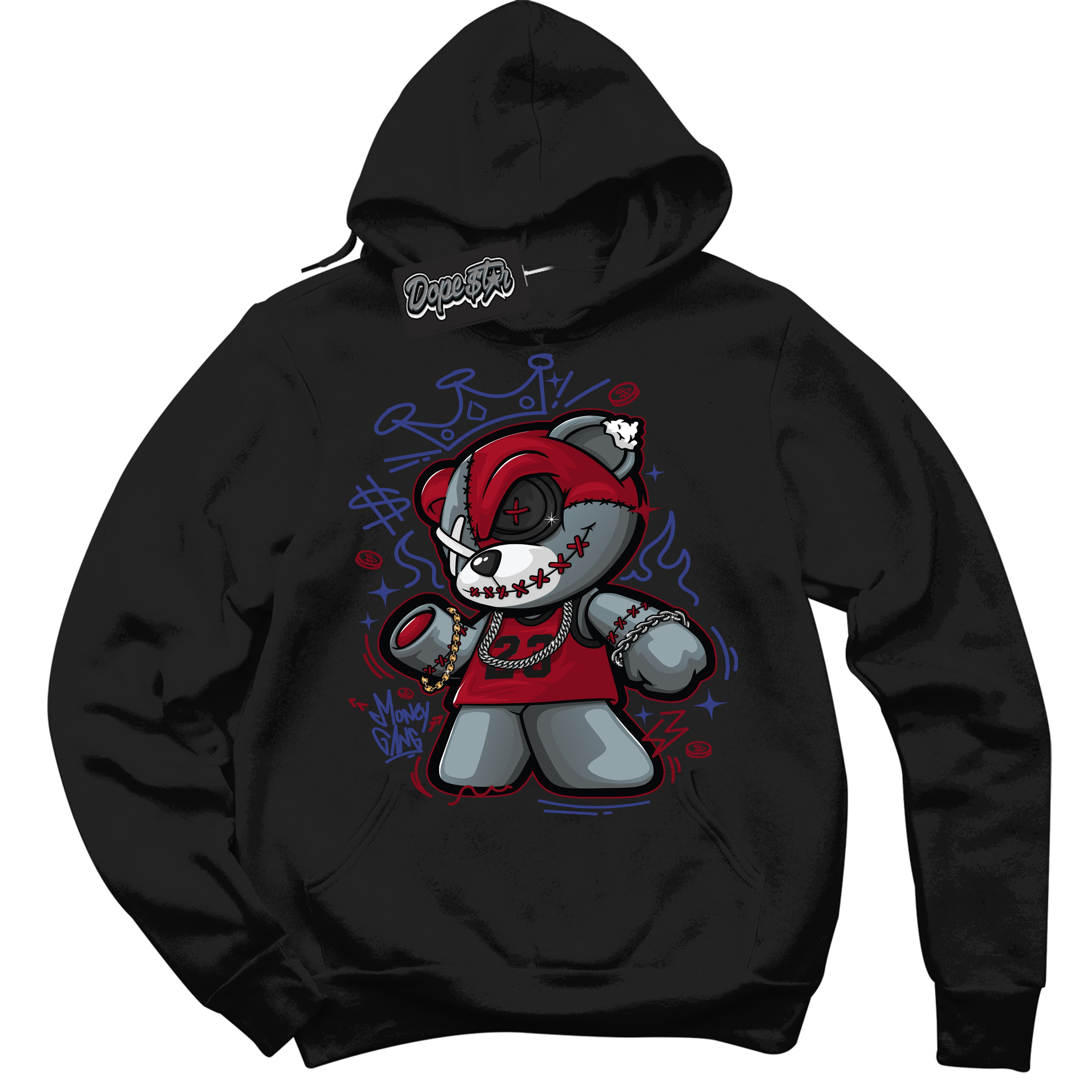 Cool Black Hoodie with “ Money Gang Bear ”  design that Perfectly Matches Playoffs 8s Sneakers.