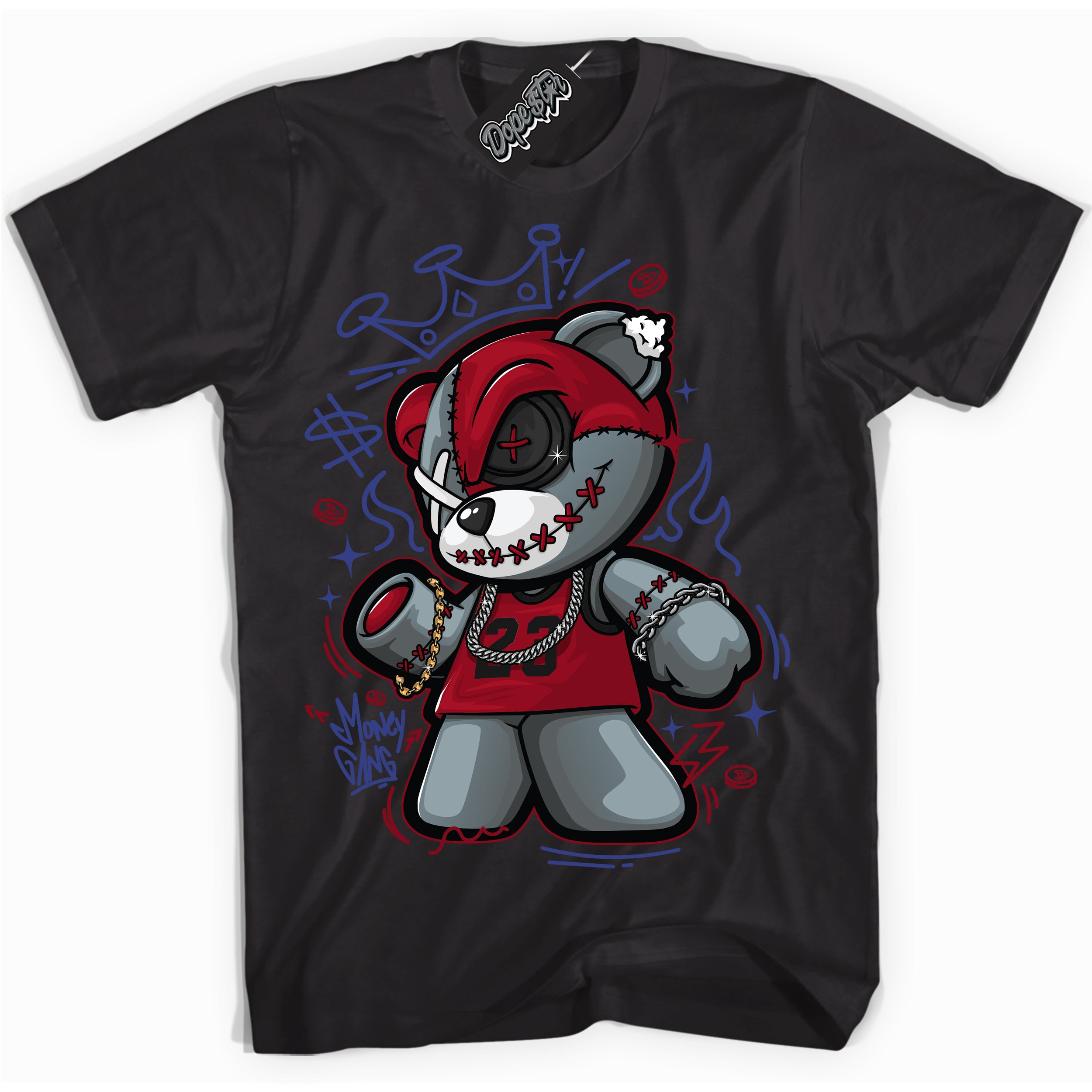 Cool Black Shirt with “ Money Gang Bear ” design that perfectly matches Playoffs 8s Sneakers.