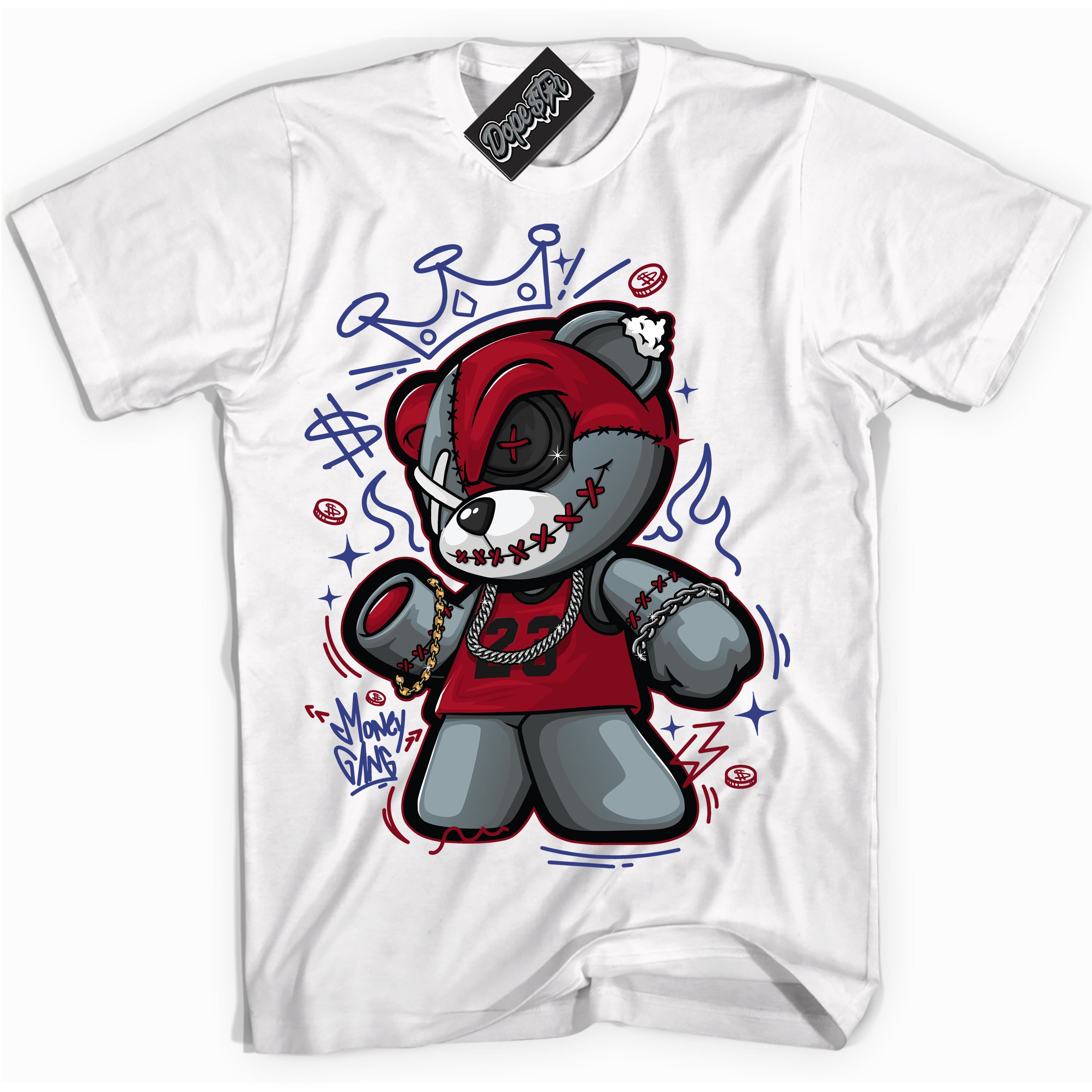 Cool White Shirt with “ Money Gang Bear ” design that perfectly matches Playoffs 8s Sneakers.