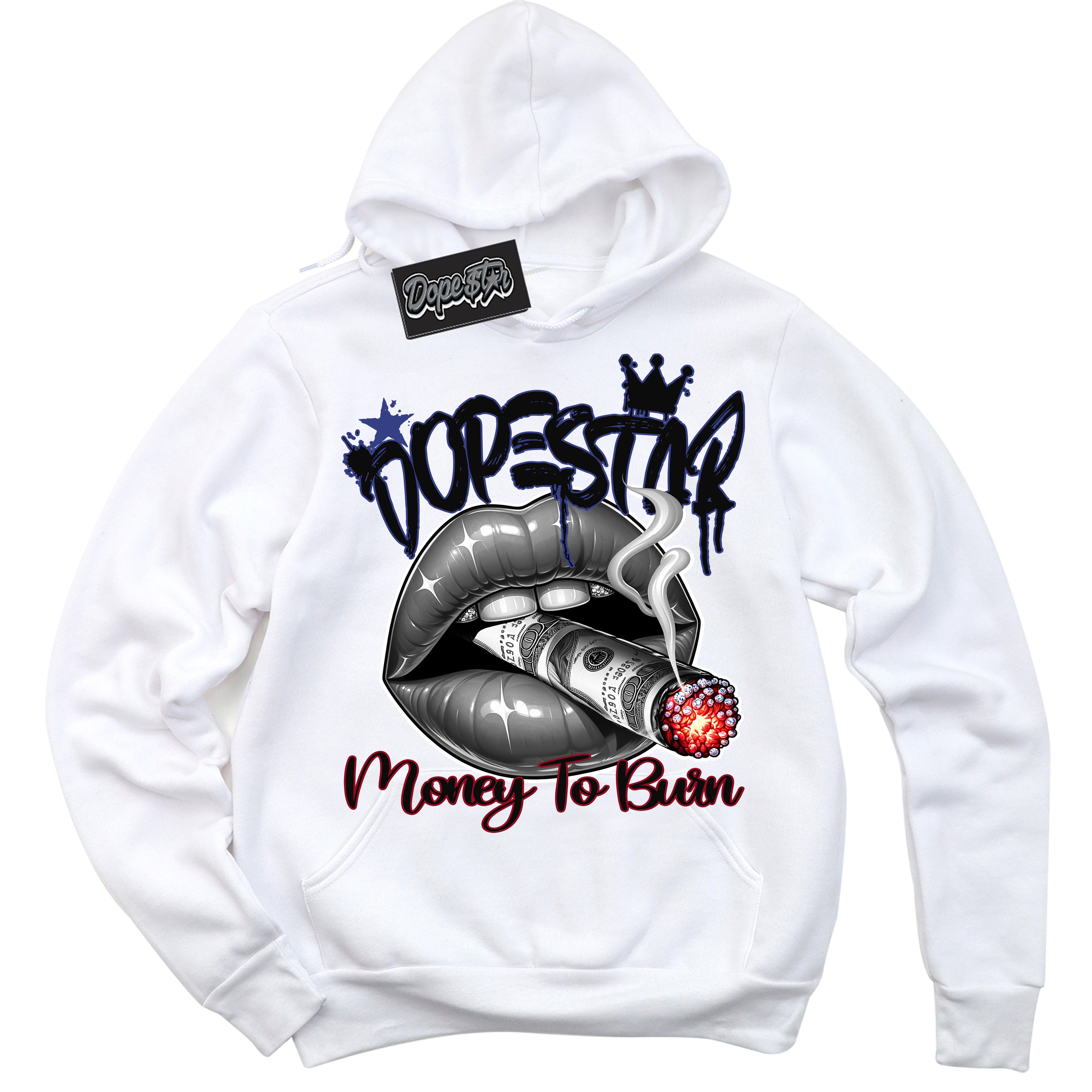 Cool White Hoodie with “ Money To Burn ”  design that Perfectly Matches Playoffs 8s Sneakers.