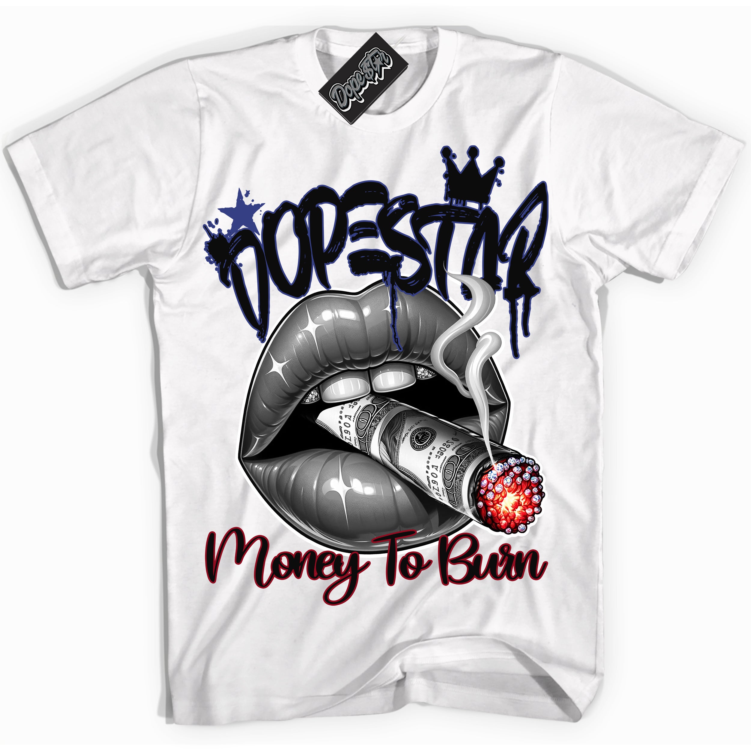 Cool White Shirt with “ Money To Burn” design that perfectly matches Playoffs 8s Sneakers.