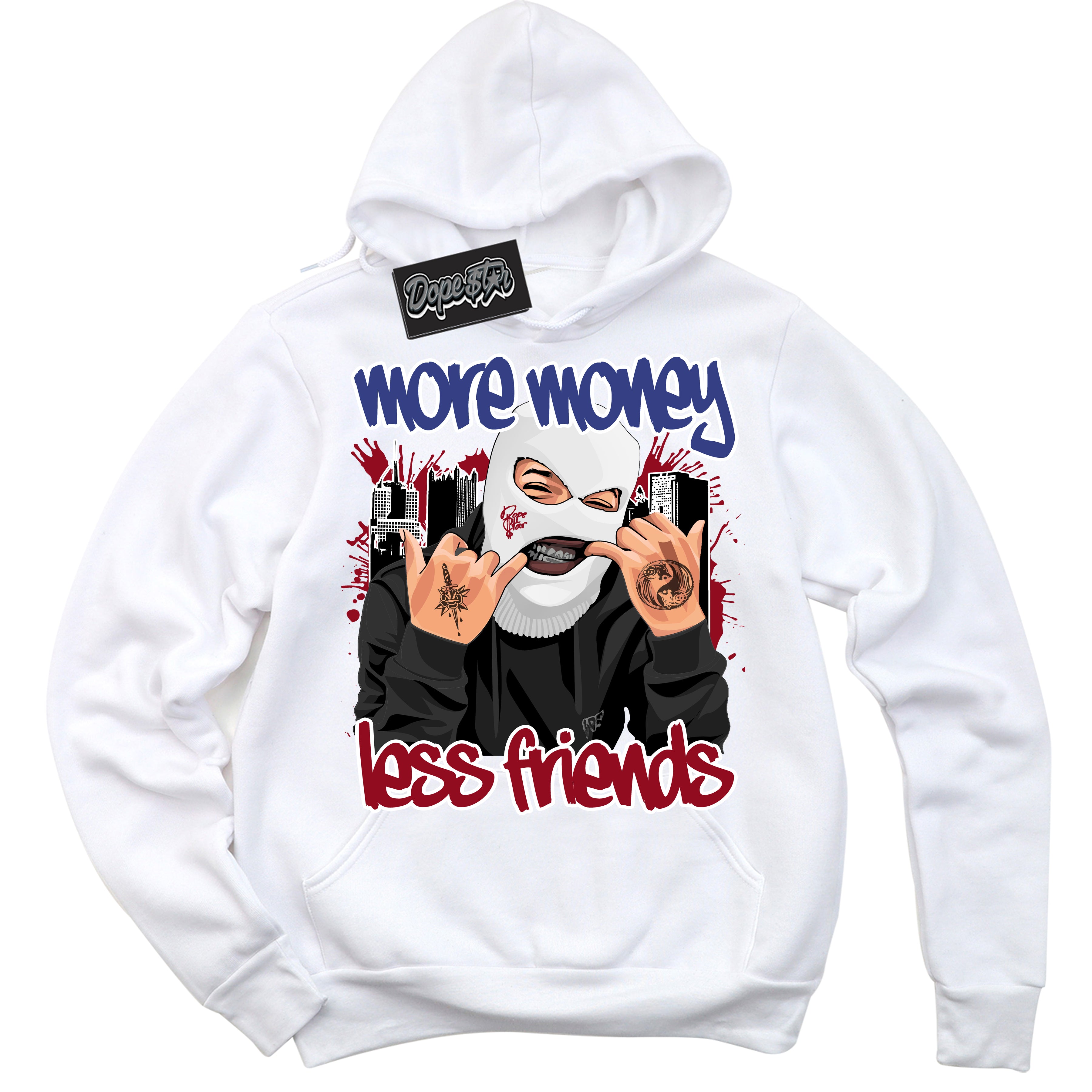 Cool White Hoodie with “ More Money Less Friends ”  design that Perfectly Matches Playoffs 8s Sneakers.