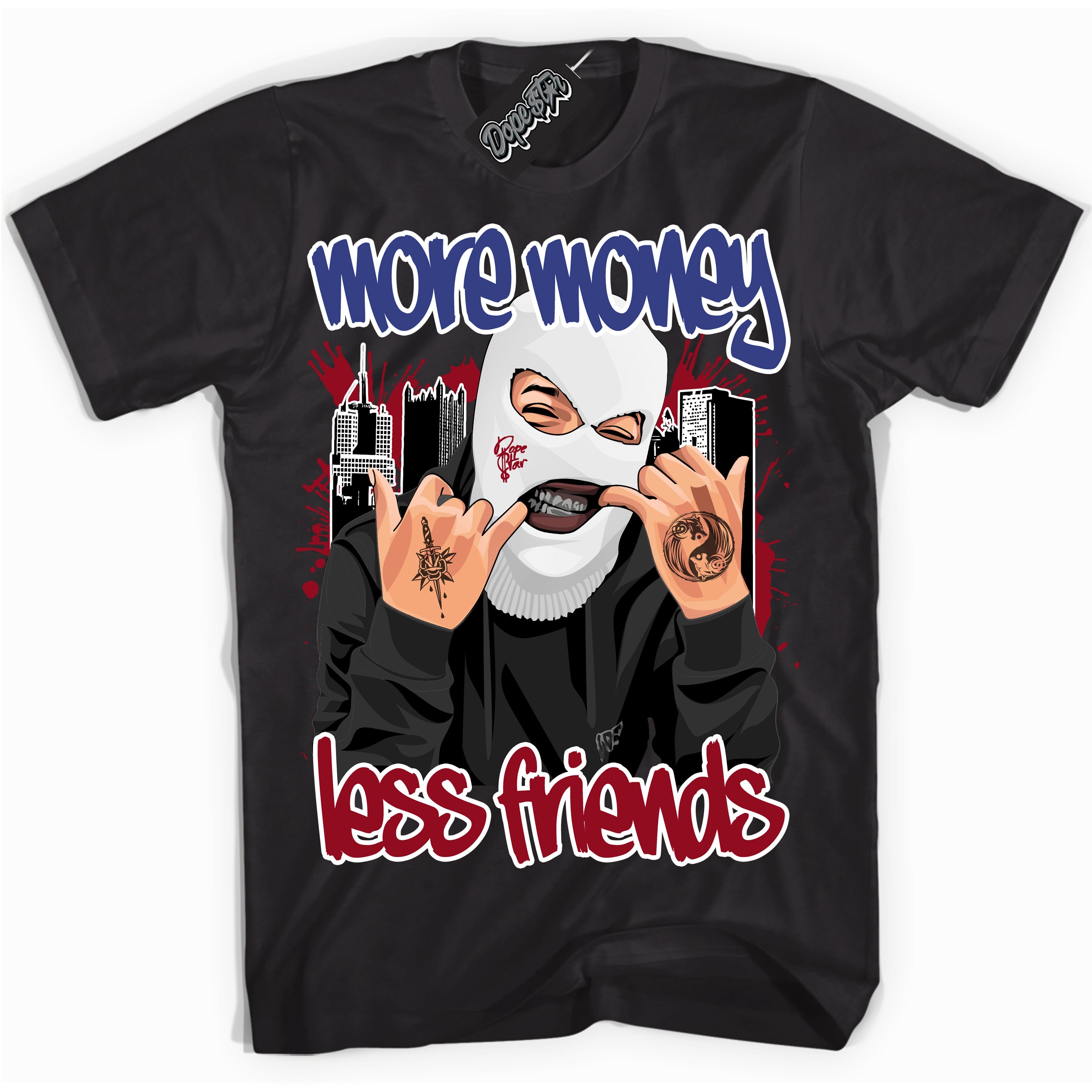 Cool Black Shirt with “ More Money Less Friends ” design that perfectly matches Playoffs 8s Sneakers.