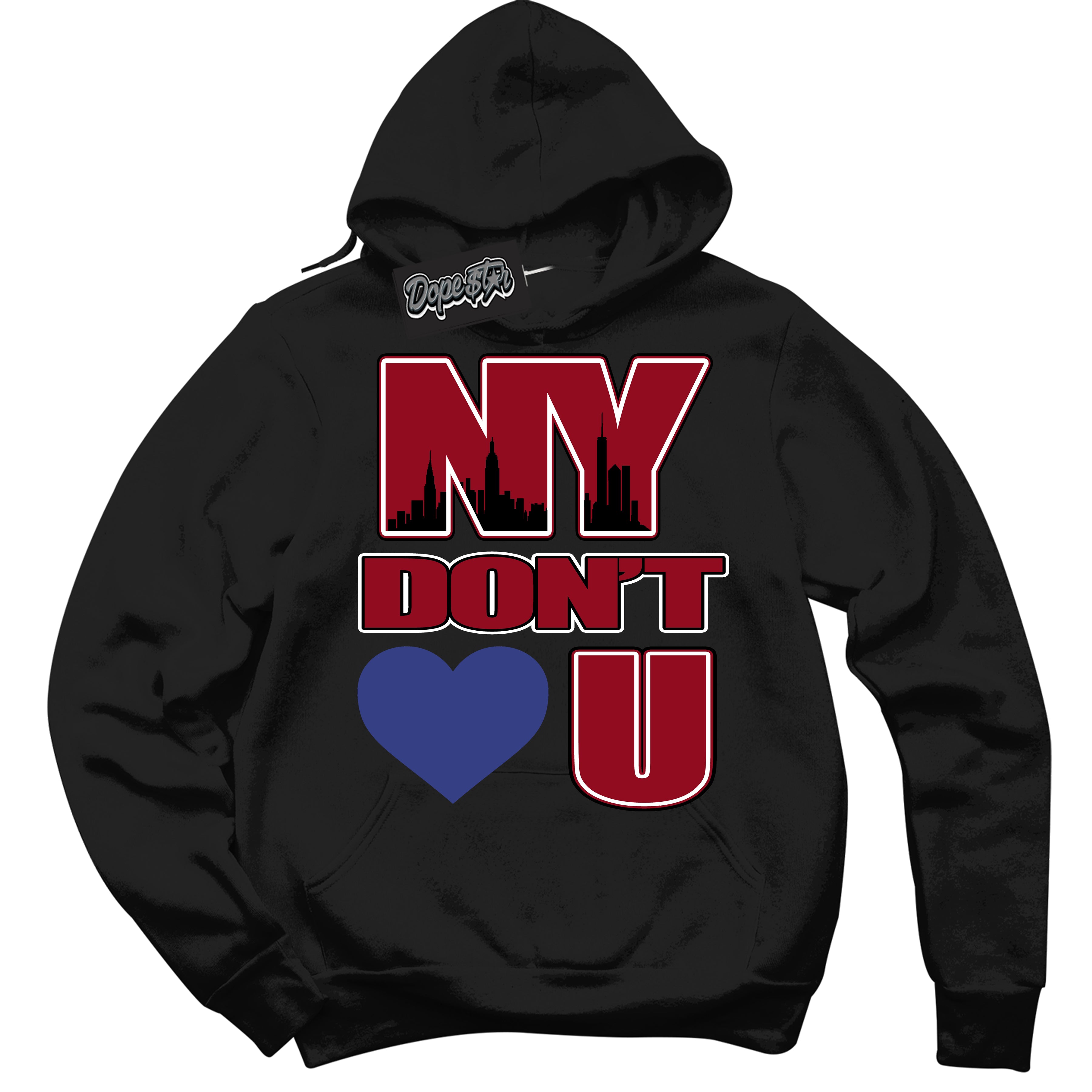 Cool Black Hoodie with “ NY Don't Love You ”  design that Perfectly Matches Playoffs 8s Sneakers.