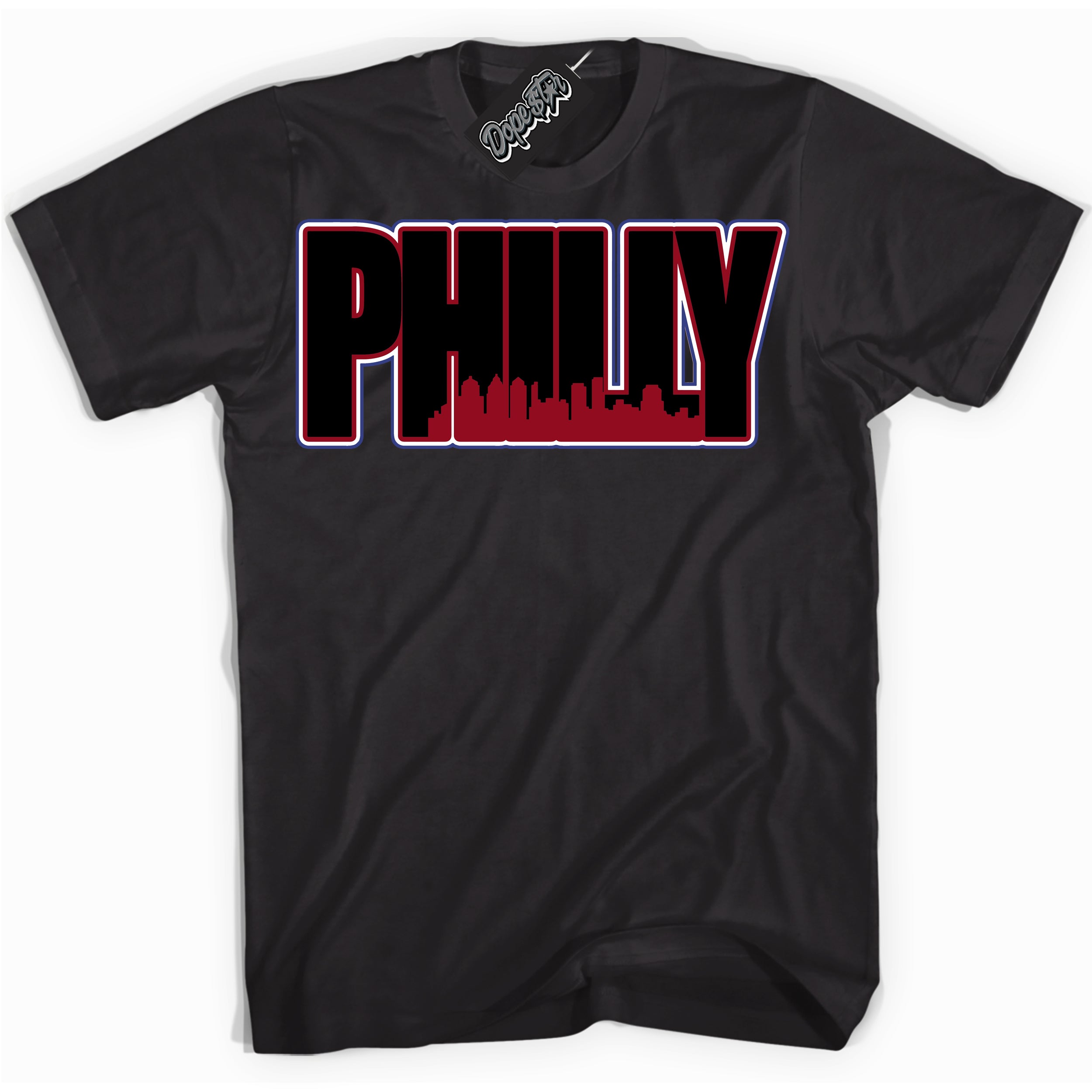 Cool Black Shirt with “ Philly ” design that perfectly matches Playoffs 8s Sneakers.