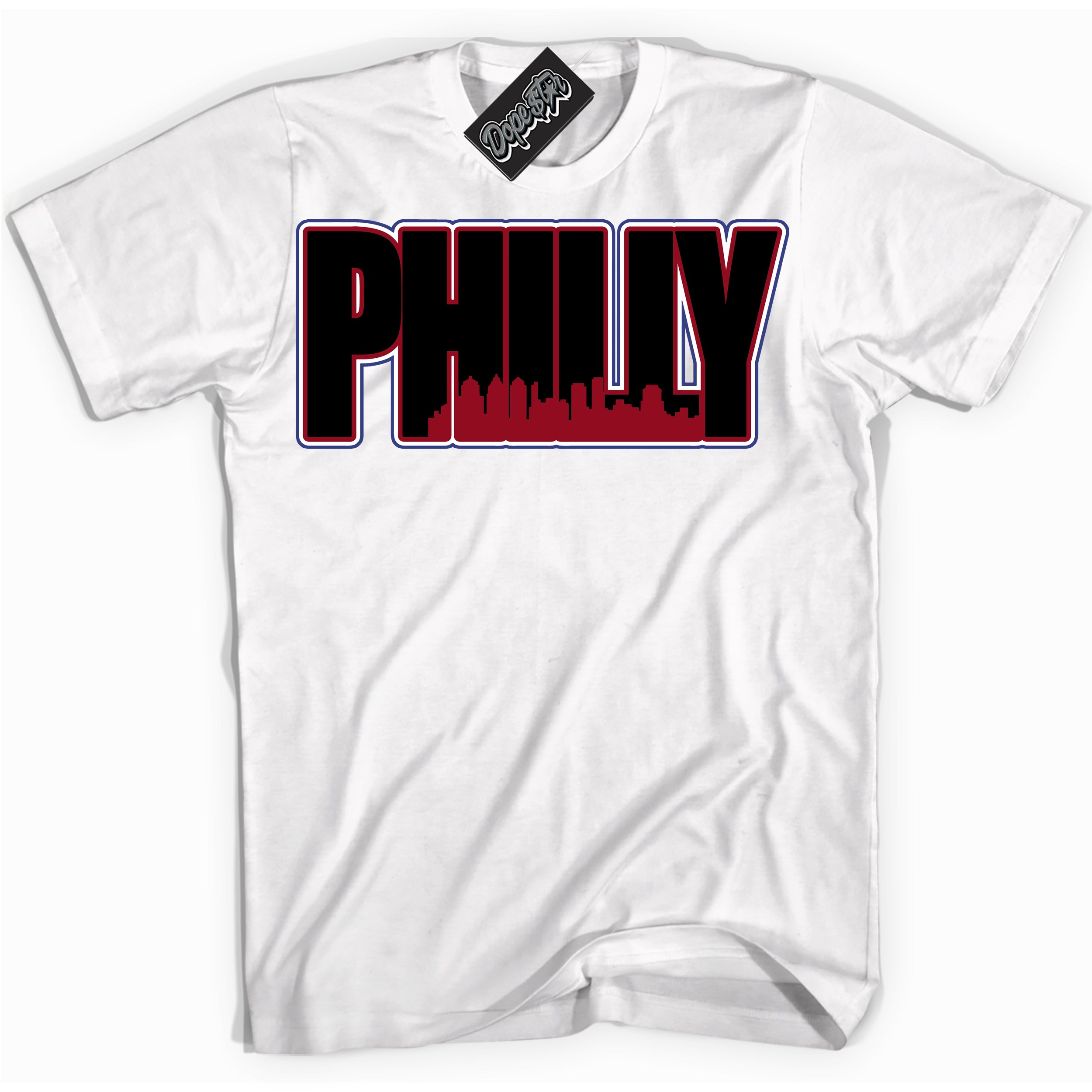 Cool White Shirt with “ Philly ” design that perfectly matches Playoffs 8s Sneakers.