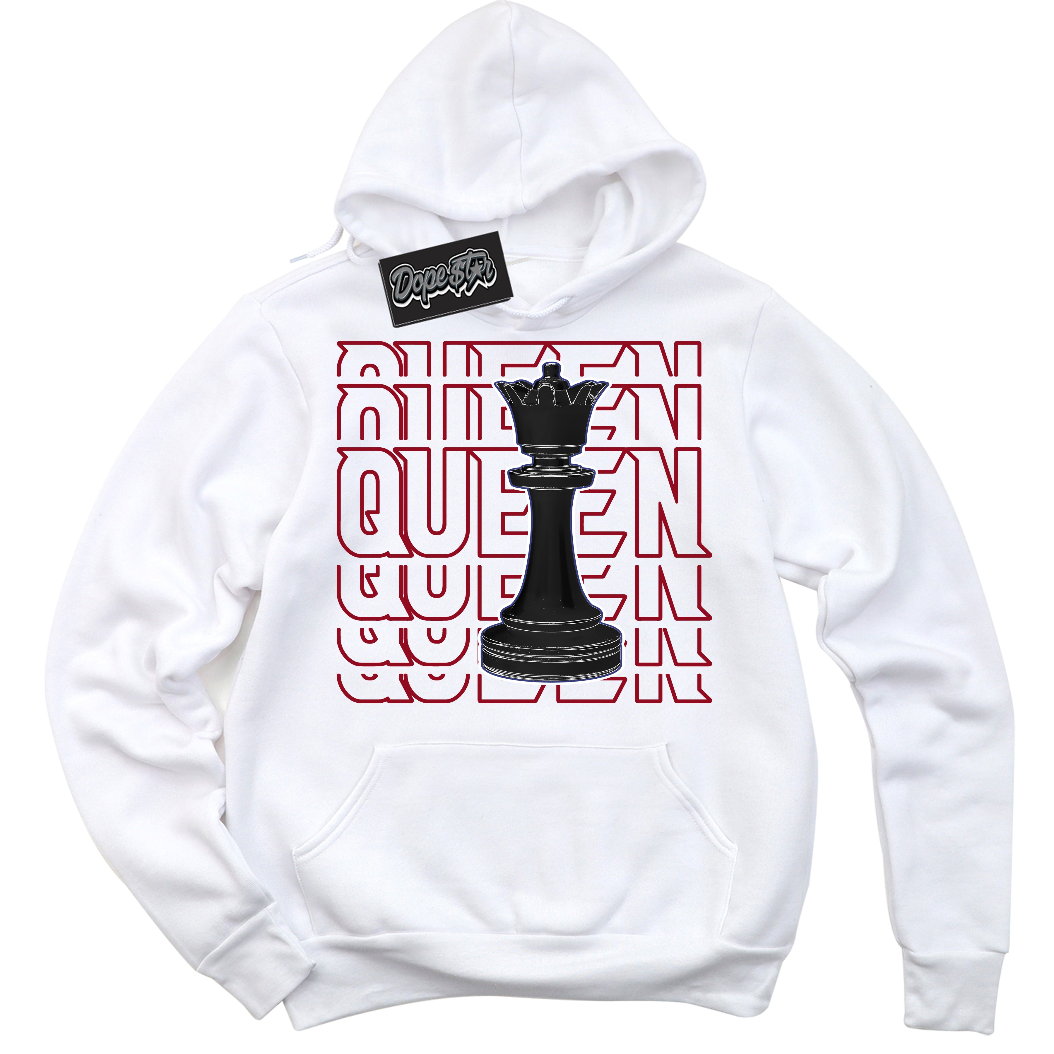 Cool White Hoodie with “ Queen Chess ”  design that Perfectly Matches Playoffs 8s Sneakers.