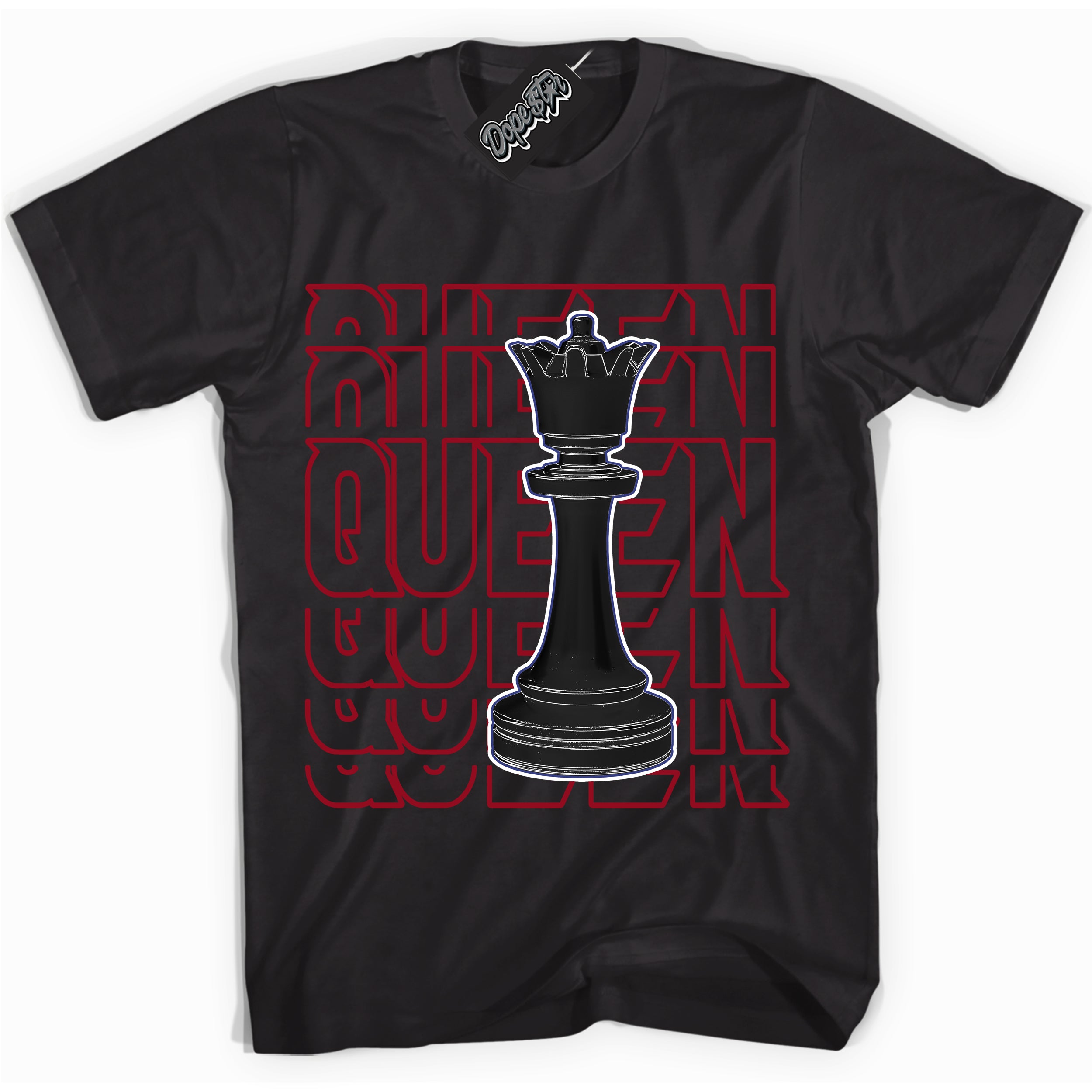Cool Black Shirt with “ Queen Chess ” design that perfectly matches Playoffs 8s Sneakers.
