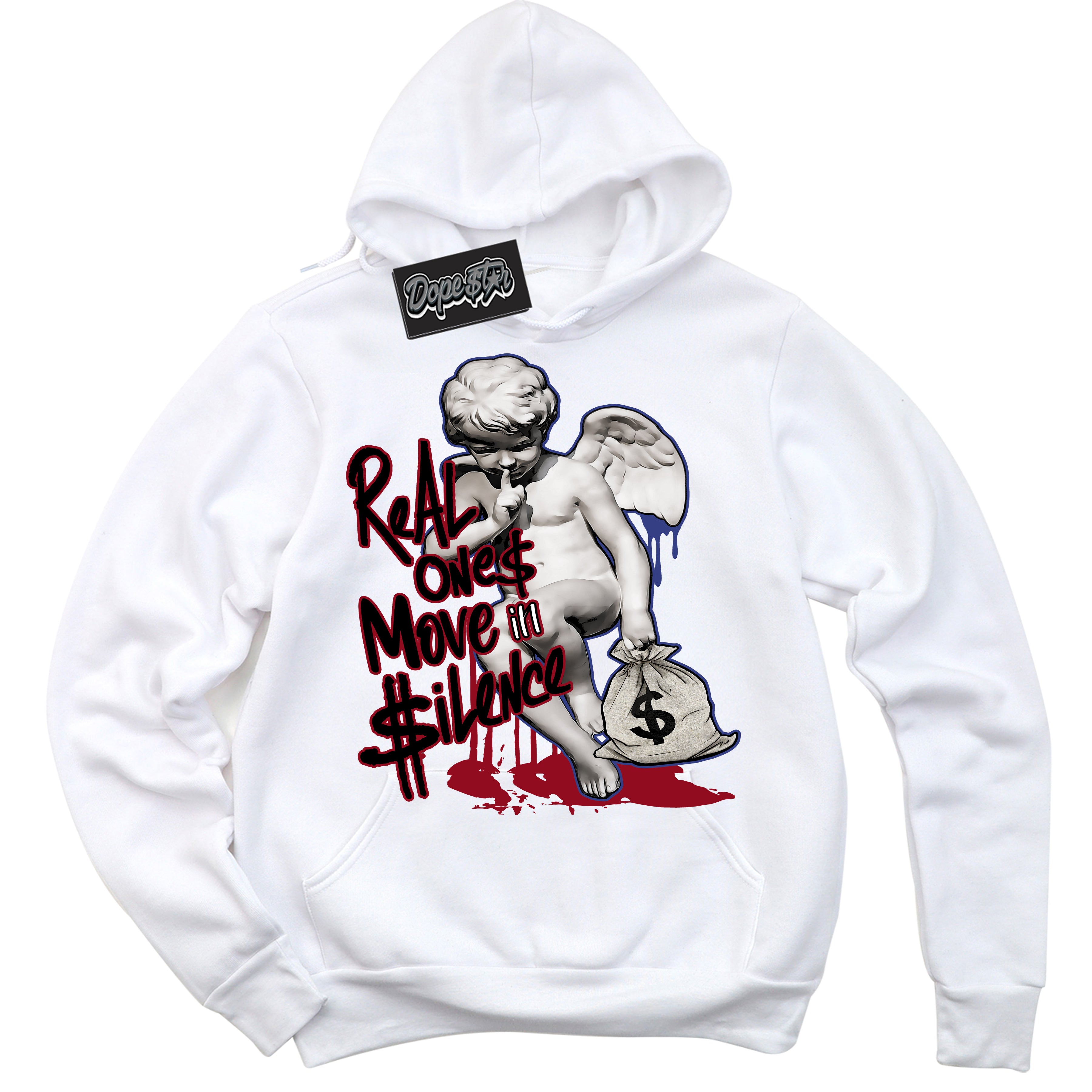 Cool White Hoodie with “ Real Ones Cherub ”  design that Perfectly Matches Playoffs 8s Sneakers.