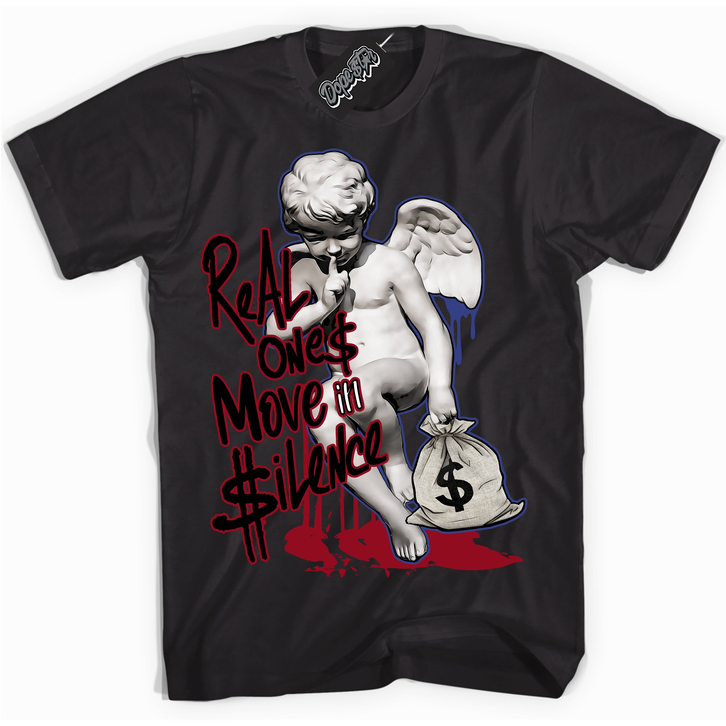 Cool Black Shirt with “ Real Ones Cherub ” design that perfectly matches Playoffs 8s Sneakers.