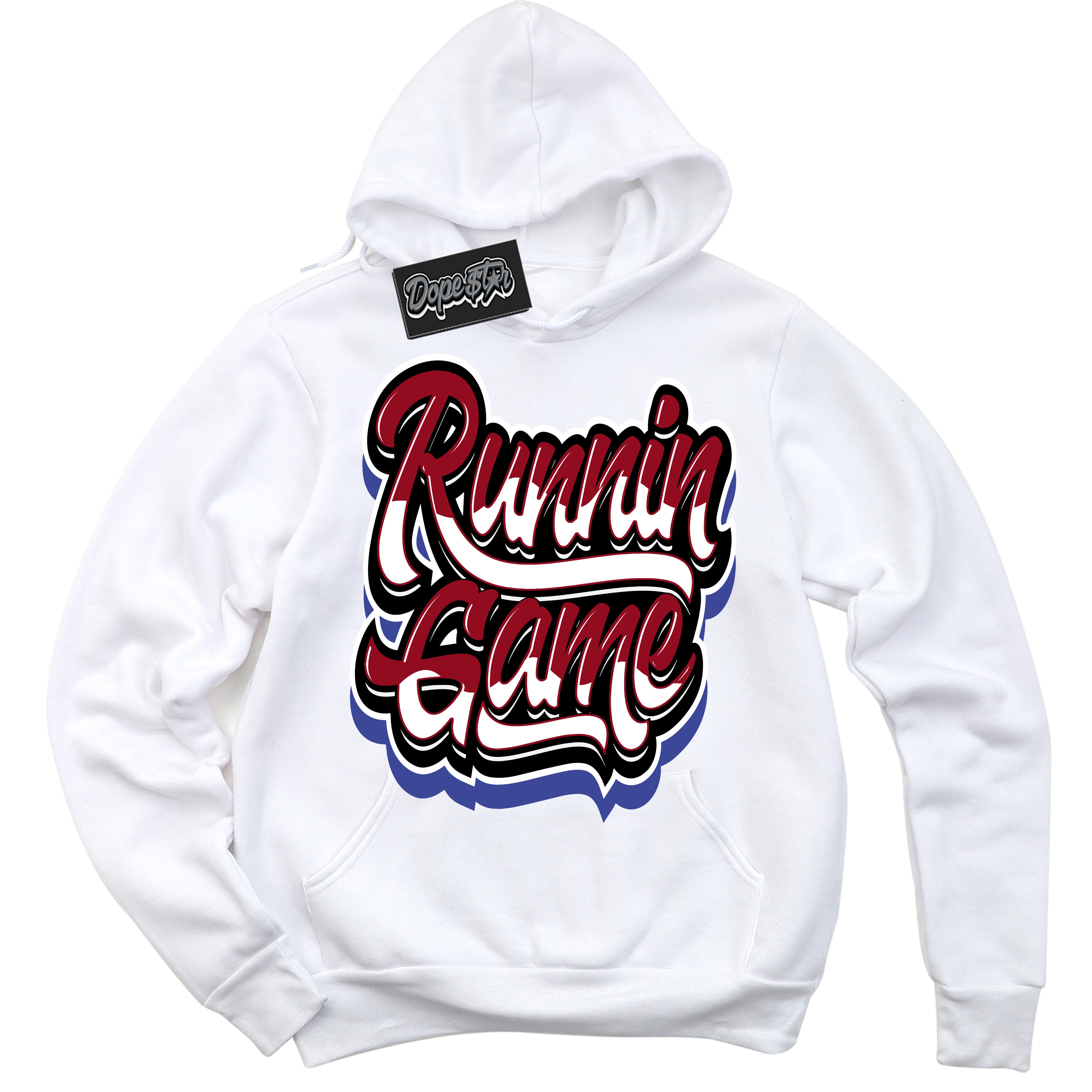 Cool White Hoodie with “ Running Game ”  design that Perfectly Matches Playoffs 8s Sneakers.