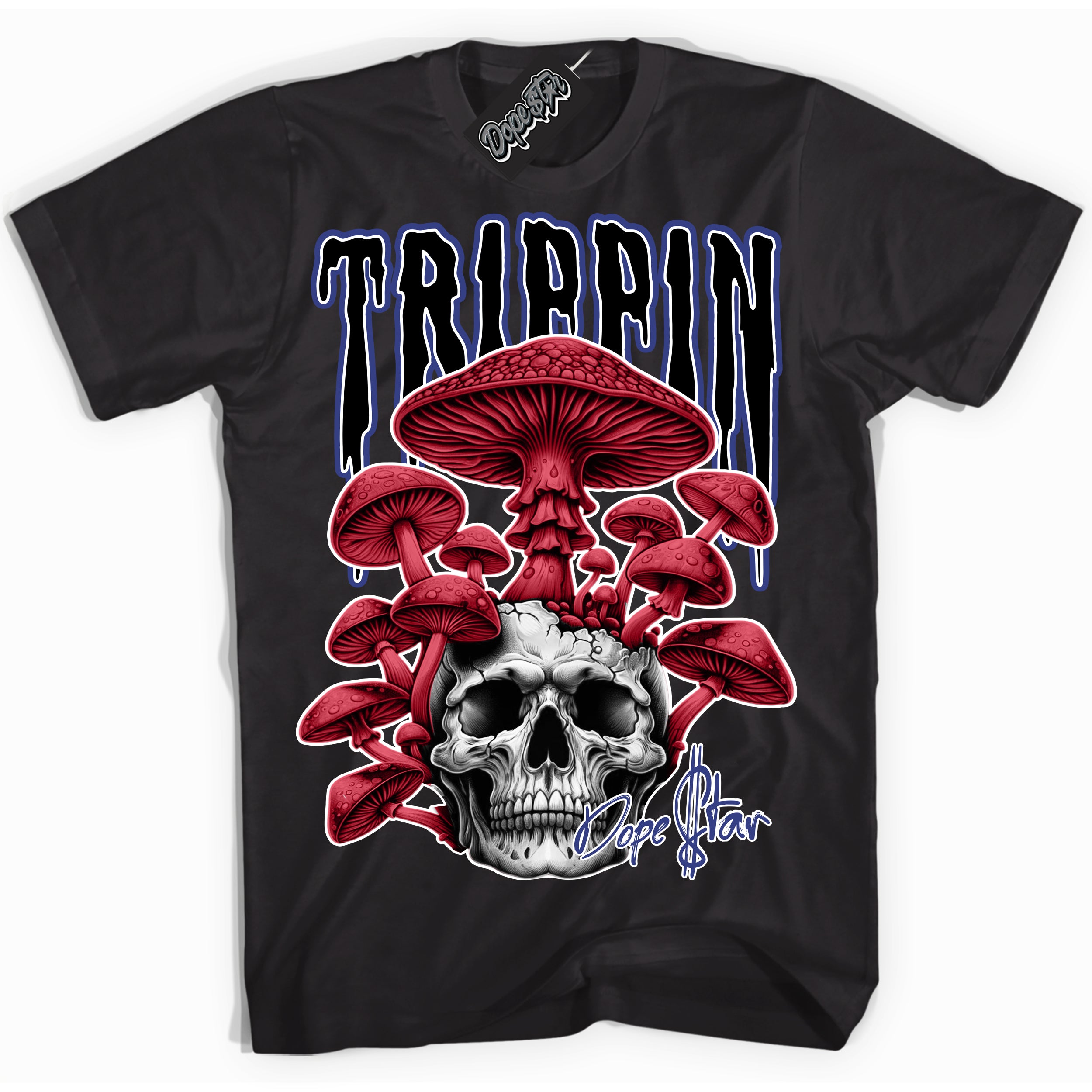 Cool Black Shirt with “Trippin” design that perfectly matches the Playoffs 8s Sneakers.