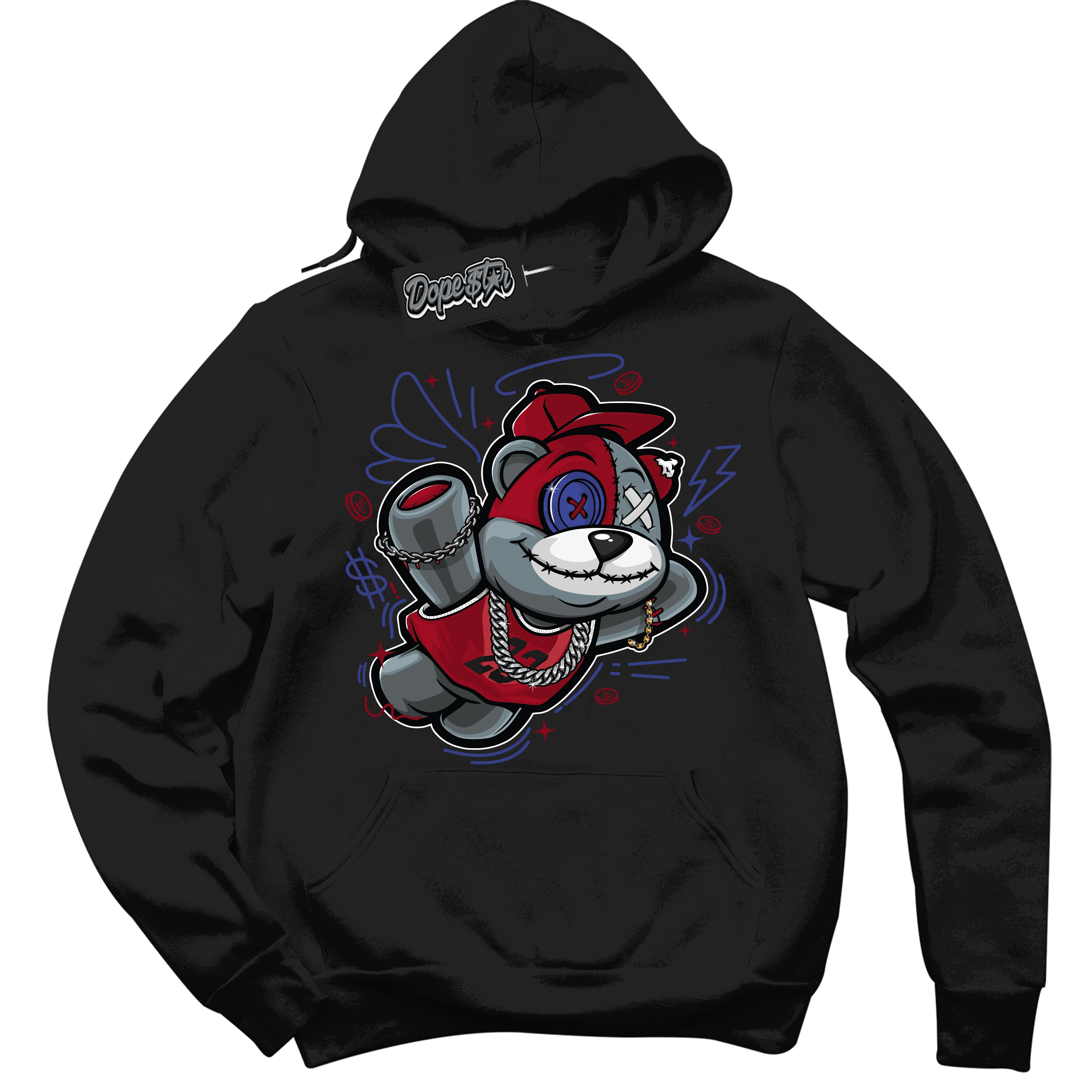 Cool Black Hoodie with “ Slam Dunk Bear ”  design that Perfectly Matches Playoffs 8s Sneakers.