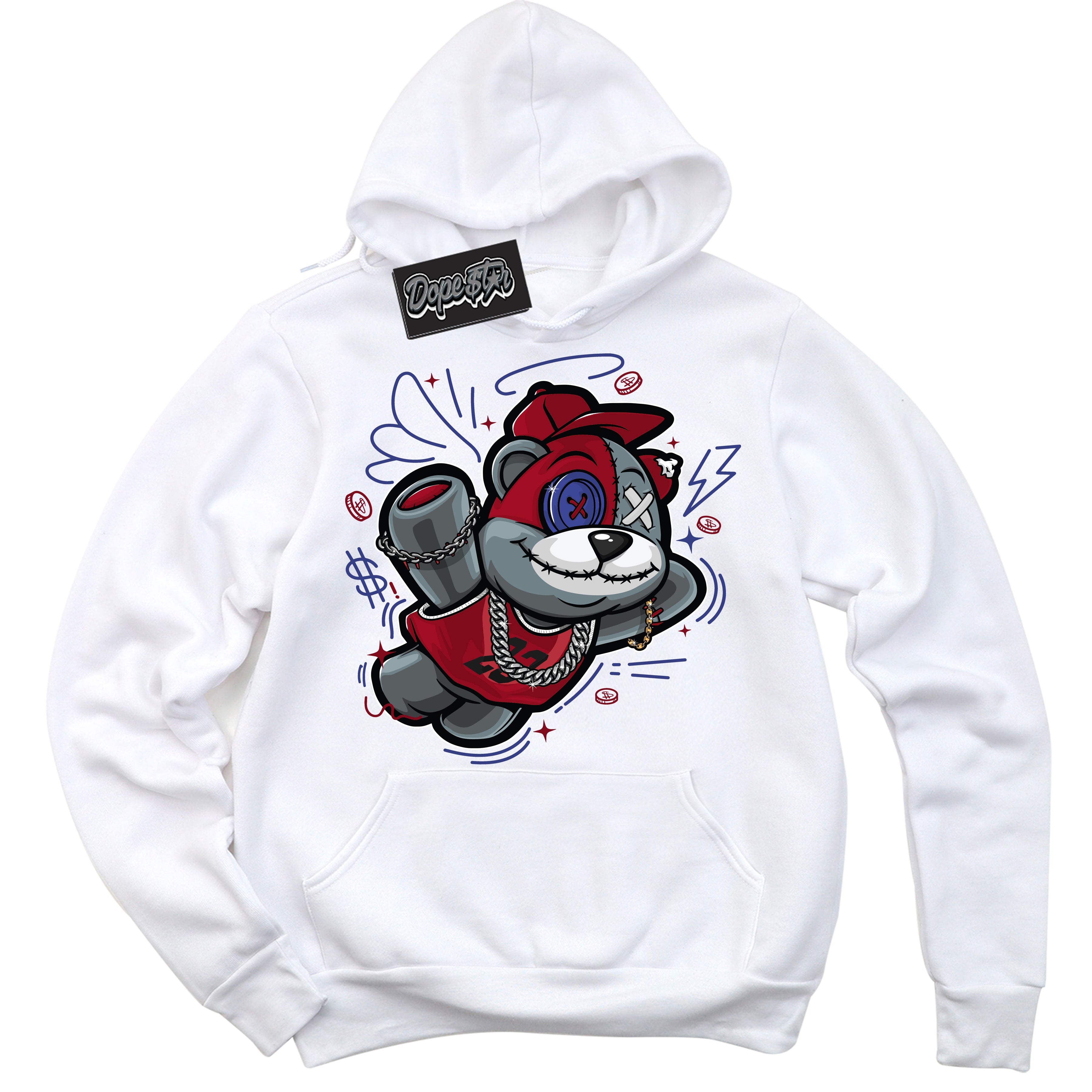Cool White Hoodie with “ Slam Dunk Bear ”  design that Perfectly Matches Playoffs 8s Sneakers.