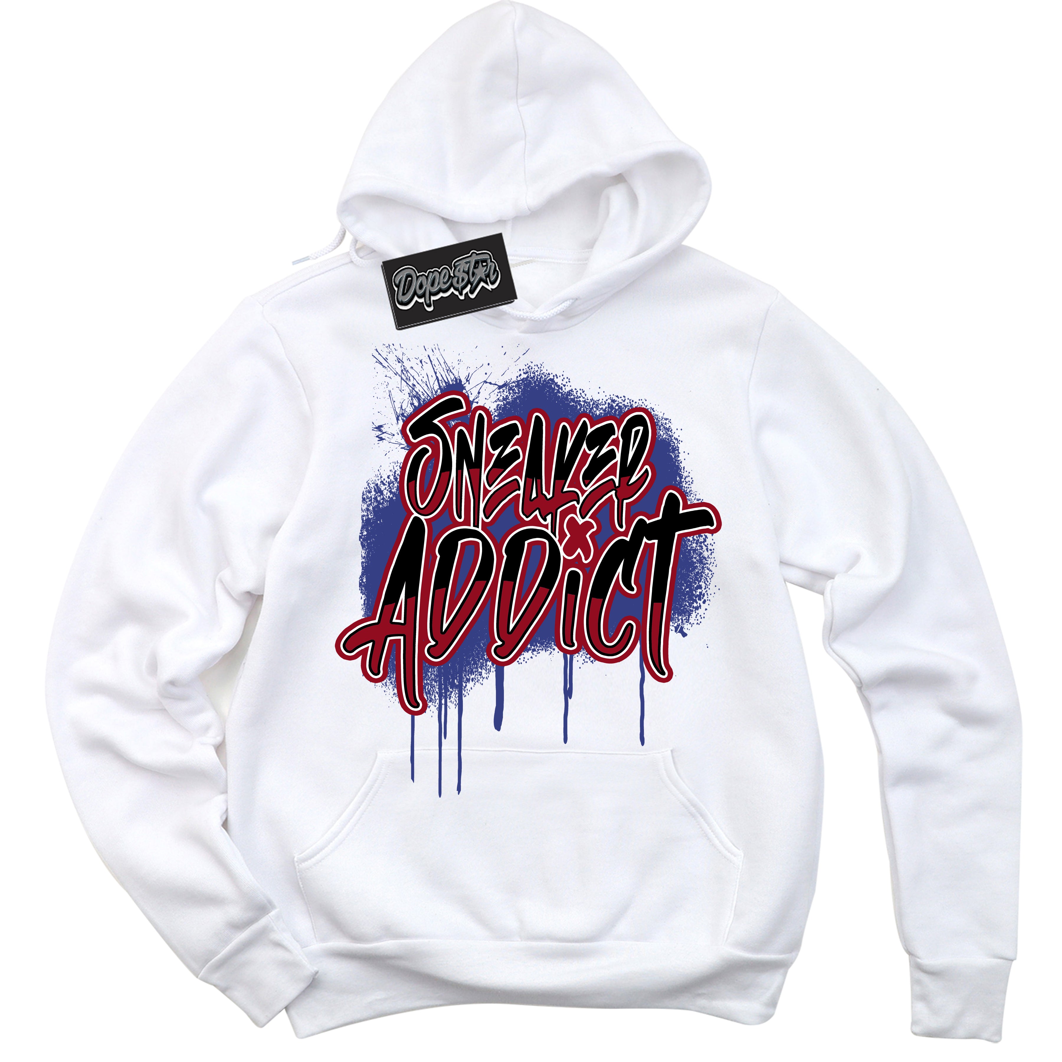 Cool White Hoodie with “ Sneaker Addict ”  design that Perfectly Matches Playoffs 8s Sneakers.