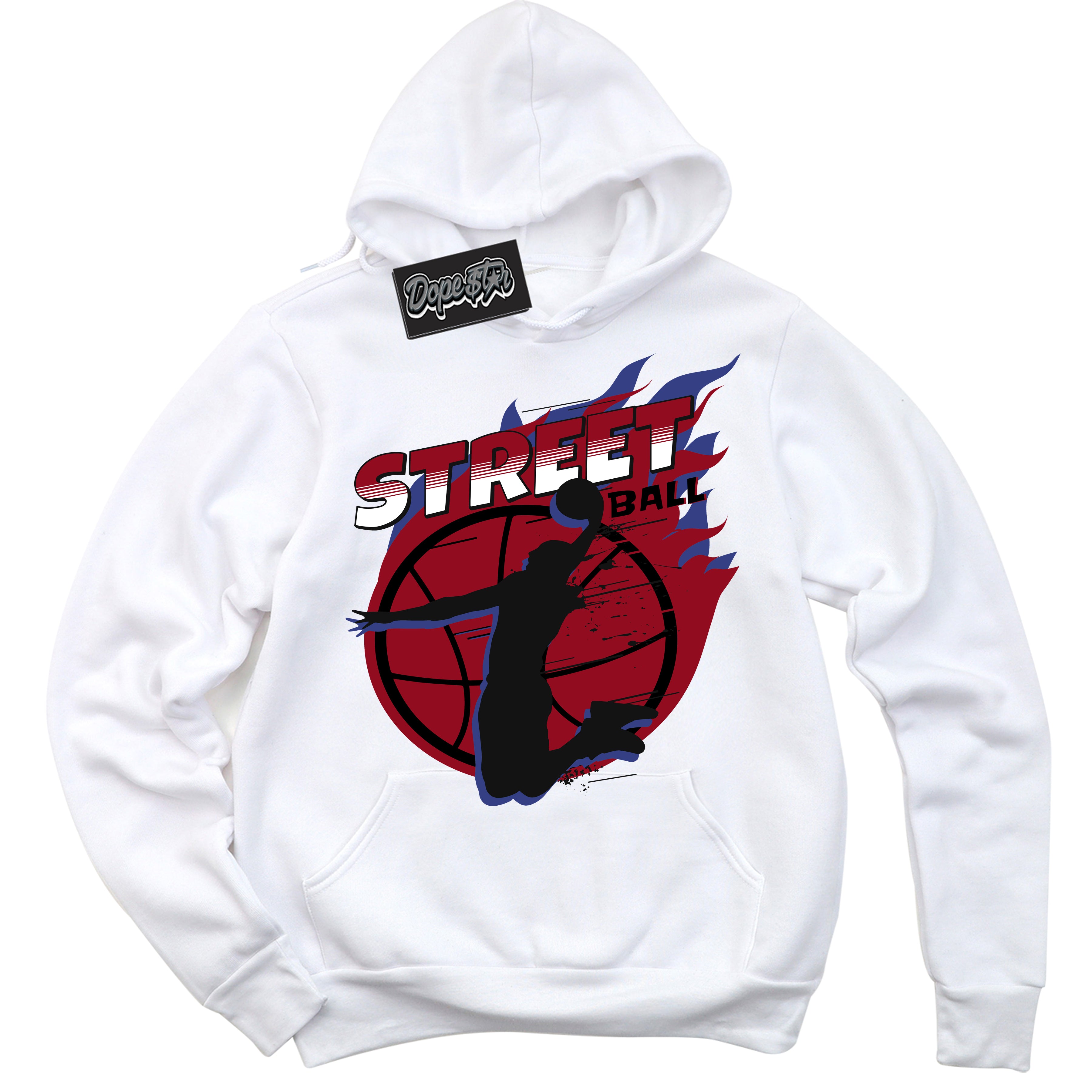 Cool White Hoodie with “ Street Ball ”  design that Perfectly Matches Playoffs 8s Sneakers.