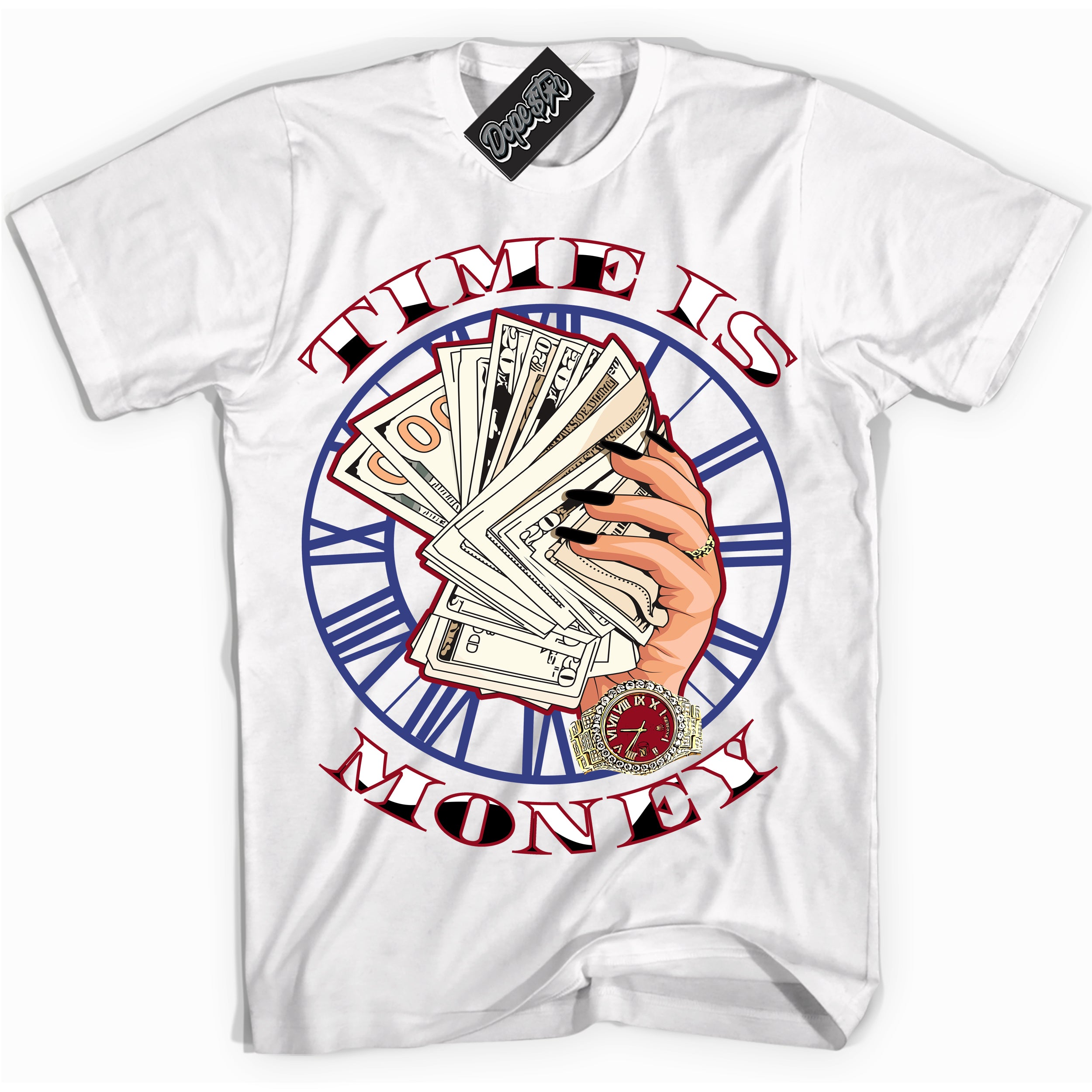 Cool White Shirt with “ Time Is Money ” design that perfectly matches Playoffs 8s Sneakers.