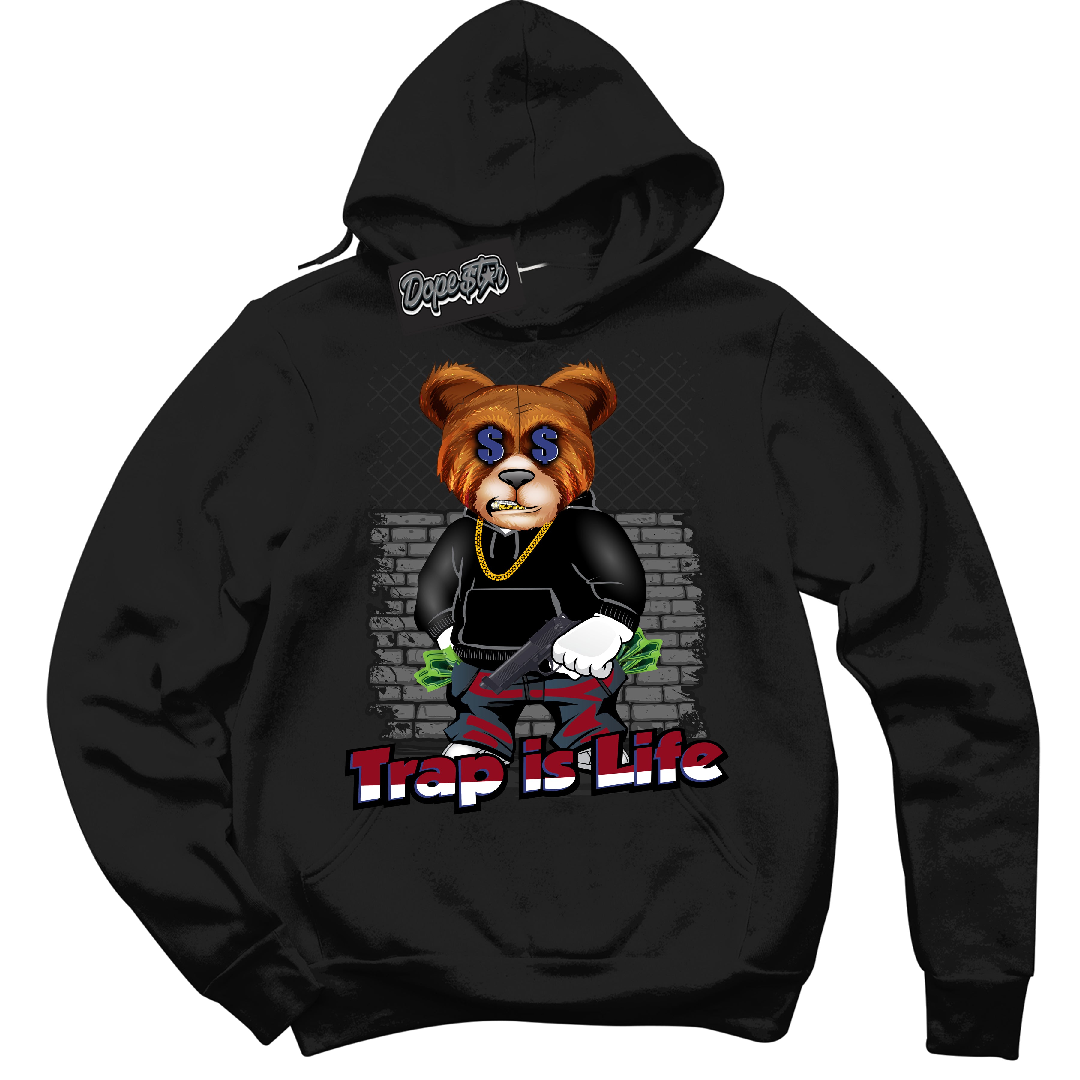 Cool Black Hoodie with “ Trap Is Life ”  design that Perfectly Matches Playoffs 8s Sneakers.