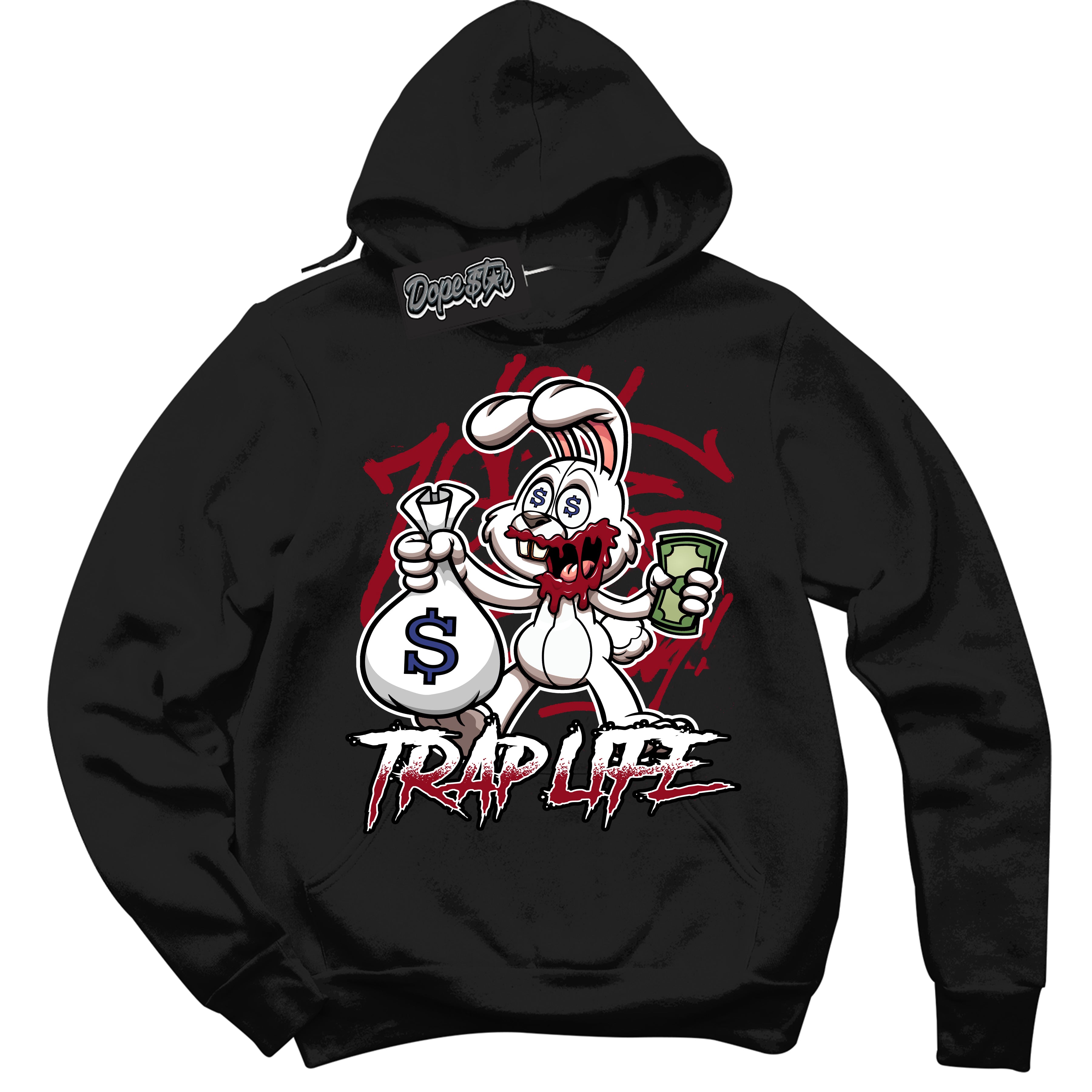 Cool Black Hoodie with “ Trap Rabbit ”  design that Perfectly Matches Playoffs 8s Sneakers.