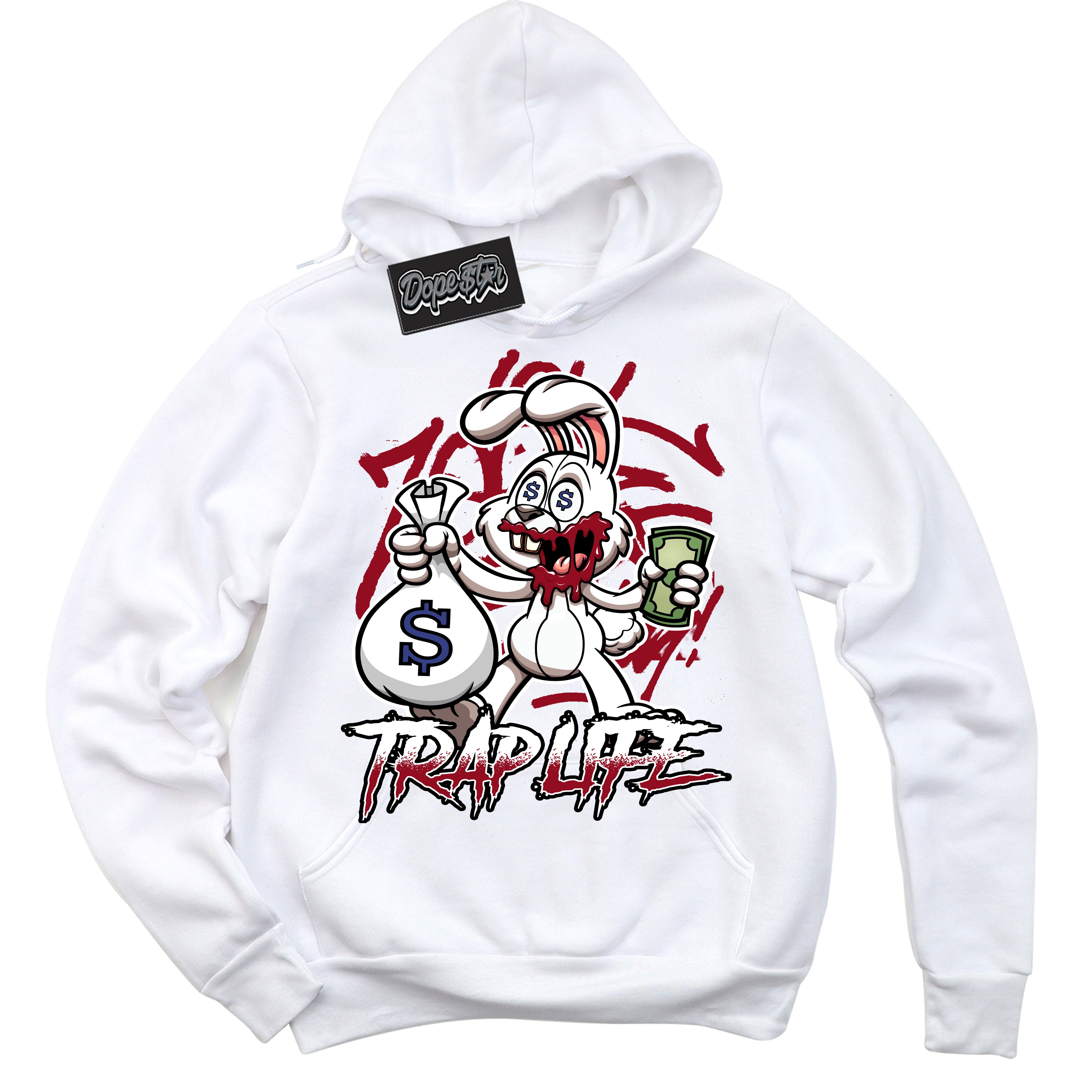 Cool White Hoodie with “ Trap Rabbit ”  design that Perfectly Matches Playoffs 8s Sneakers.