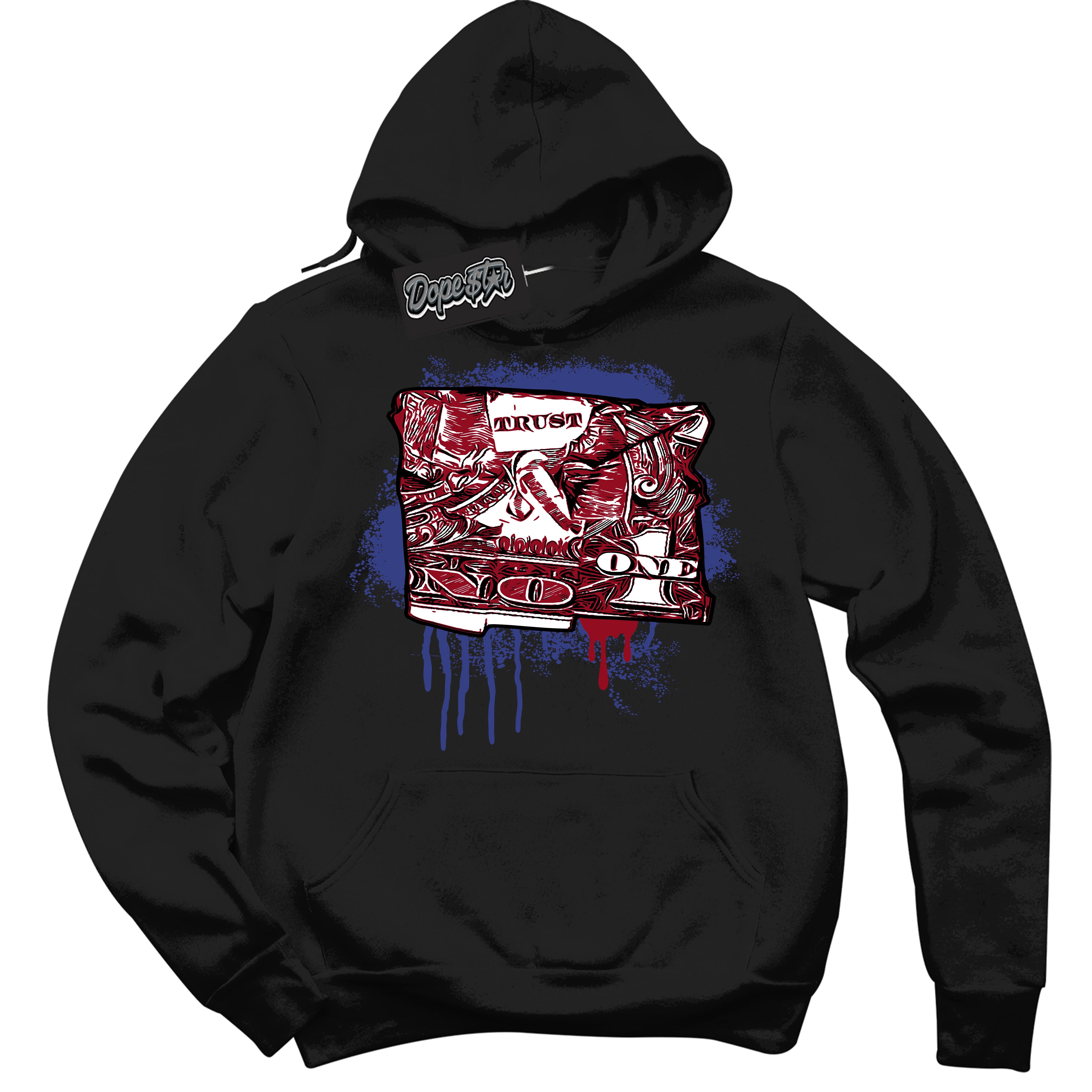 Cool Black Hoodie with “ Trust No One Dollar ”  design that Perfectly Matches Playoffs 8s Sneakers.